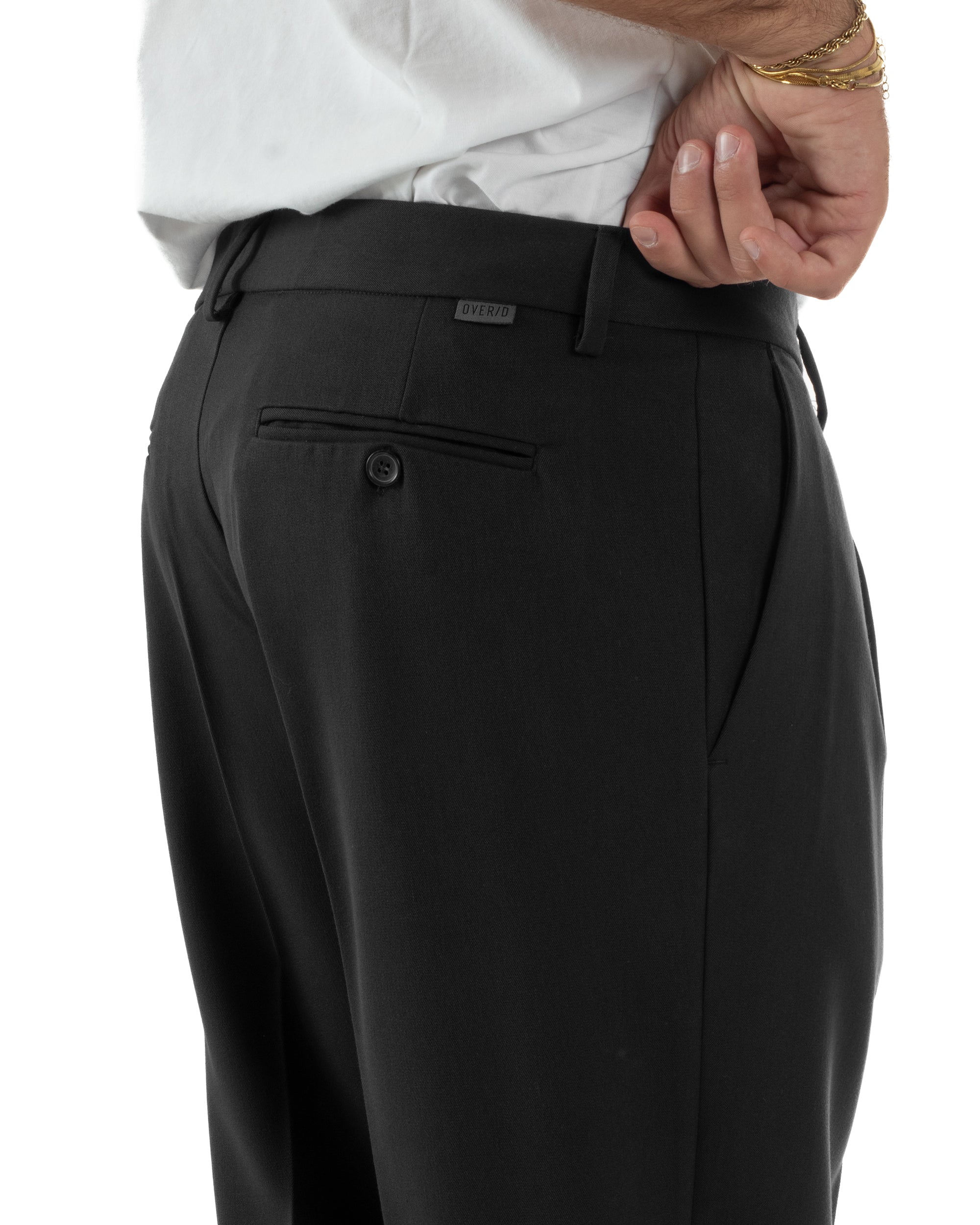Pantaloni Uomo Viscosa Tasche America Con Pinces Classico Nero Over-D OC1F2W5P15