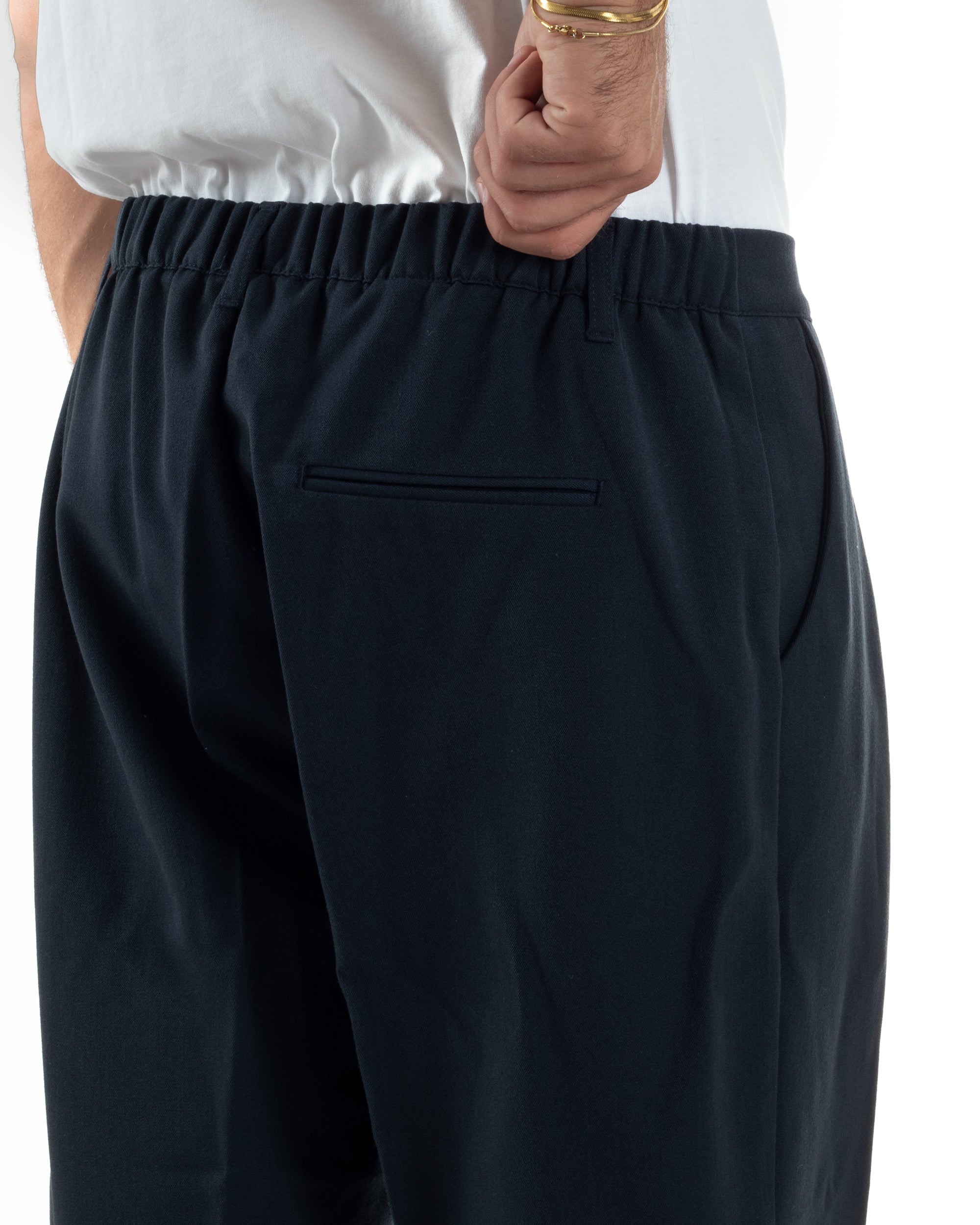 Pantaloni Uomo Viscosa Baggy Con Pinces Relaxed Fit Blu P6352A