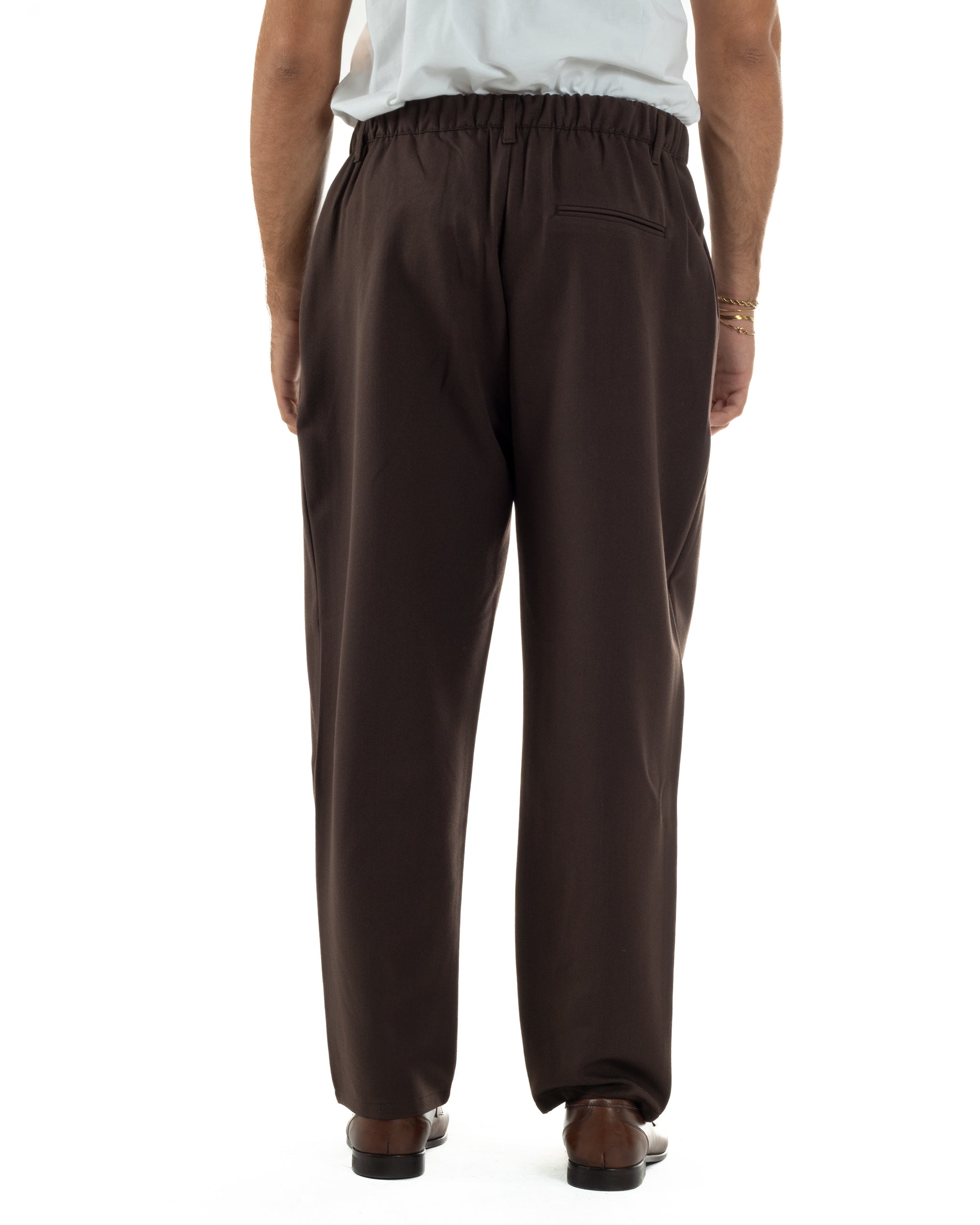 Pantaloni Uomo Viscosa Baggy Con Pinces Relaxed Fit Marrone P6353A