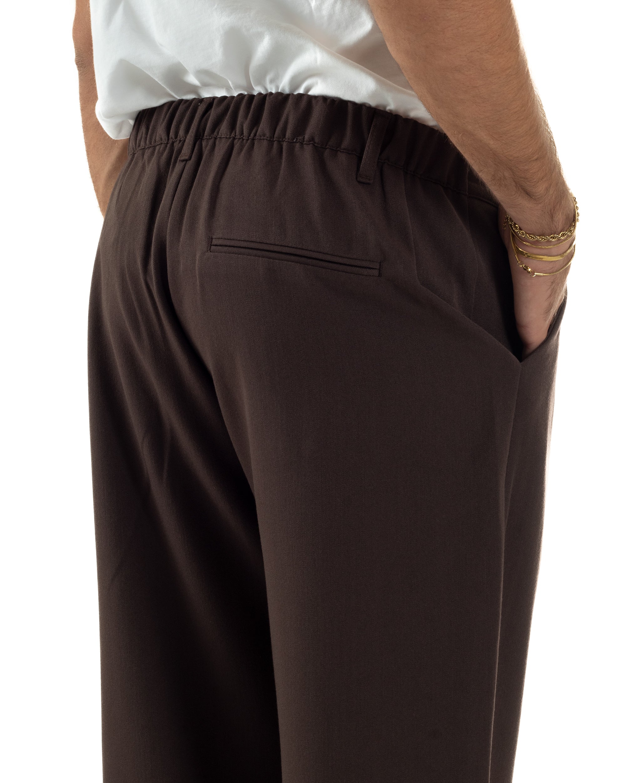 Pantaloni Uomo Viscosa Baggy Con Pinces Relaxed Fit Marrone P6353A