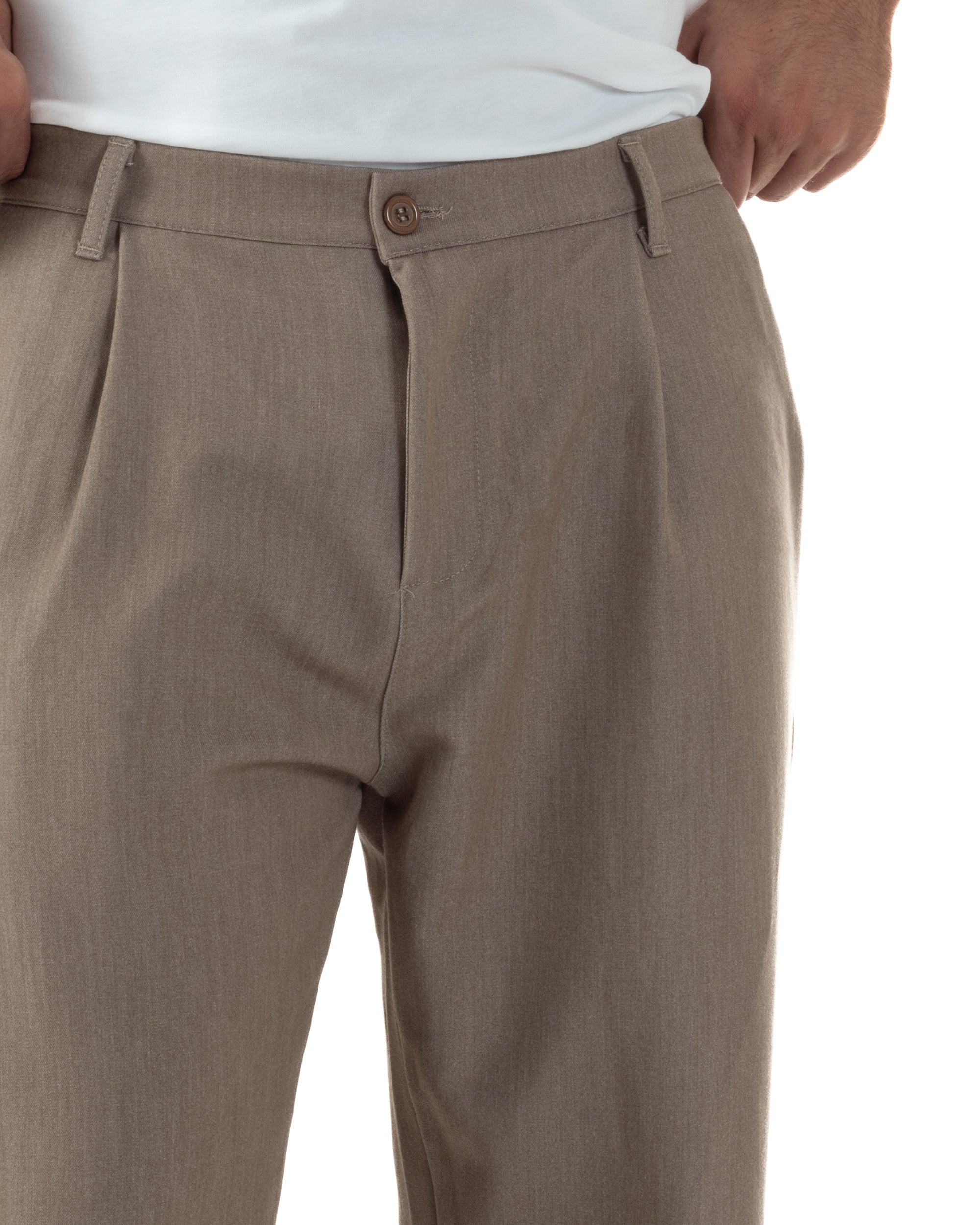 Pantaloni Uomo Viscosa Baggy Con Pinces Relaxed Fit Beige Melangiato P6354A