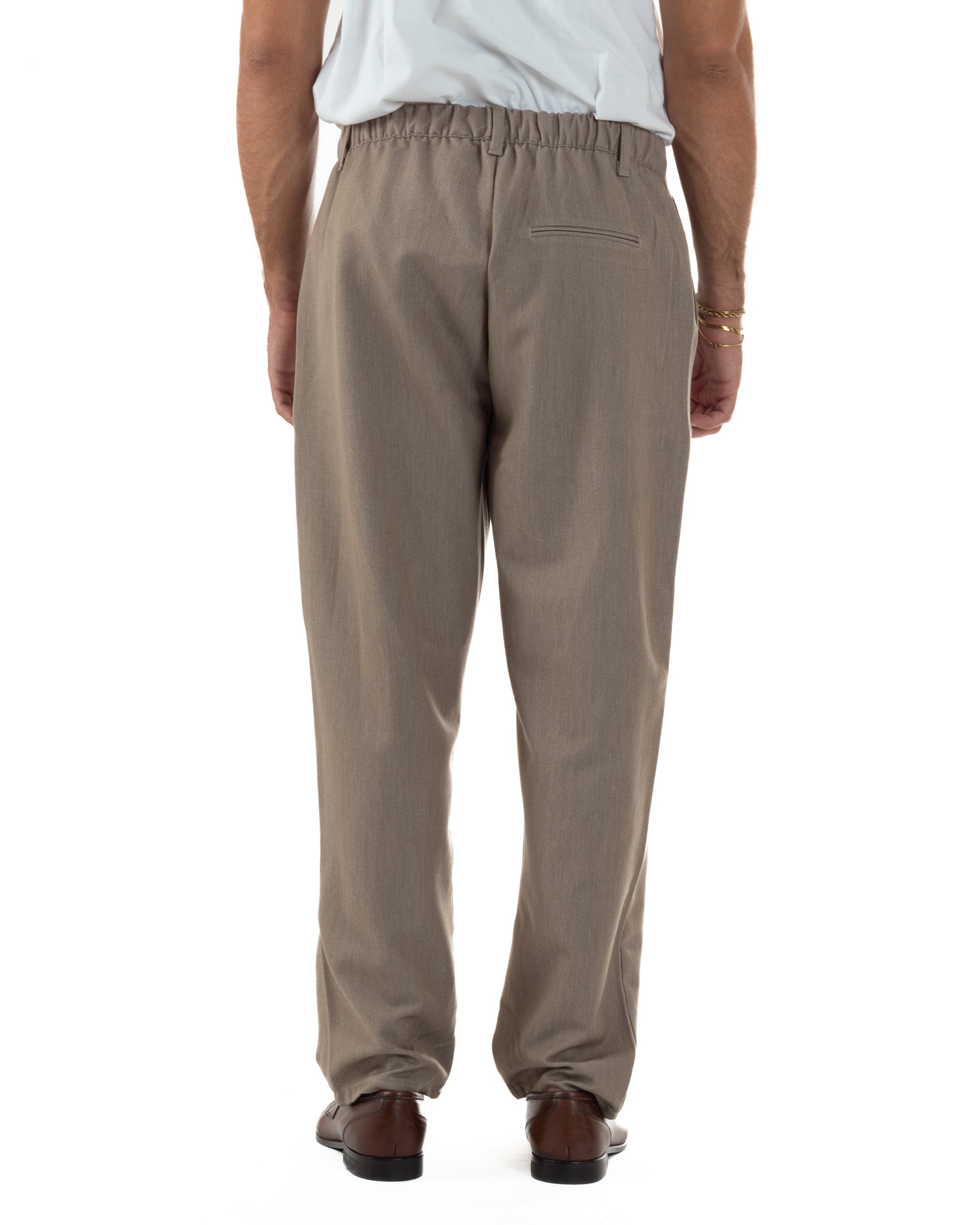 Pantaloni Uomo Viscosa Baggy Con Pinces Relaxed Fit Beige Melangiato P6354A