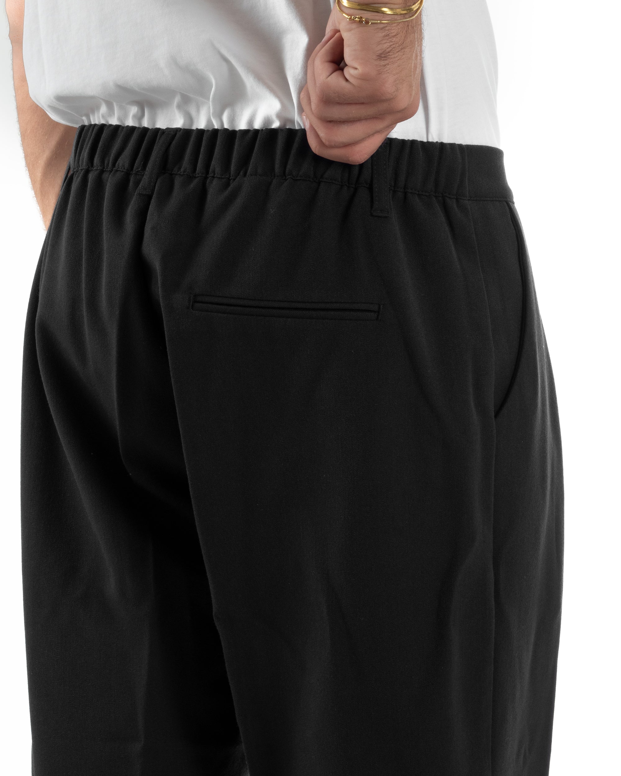 Pantaloni Uomo Viscosa Baggy Con Pinces Relaxed Fit Nero P6355A