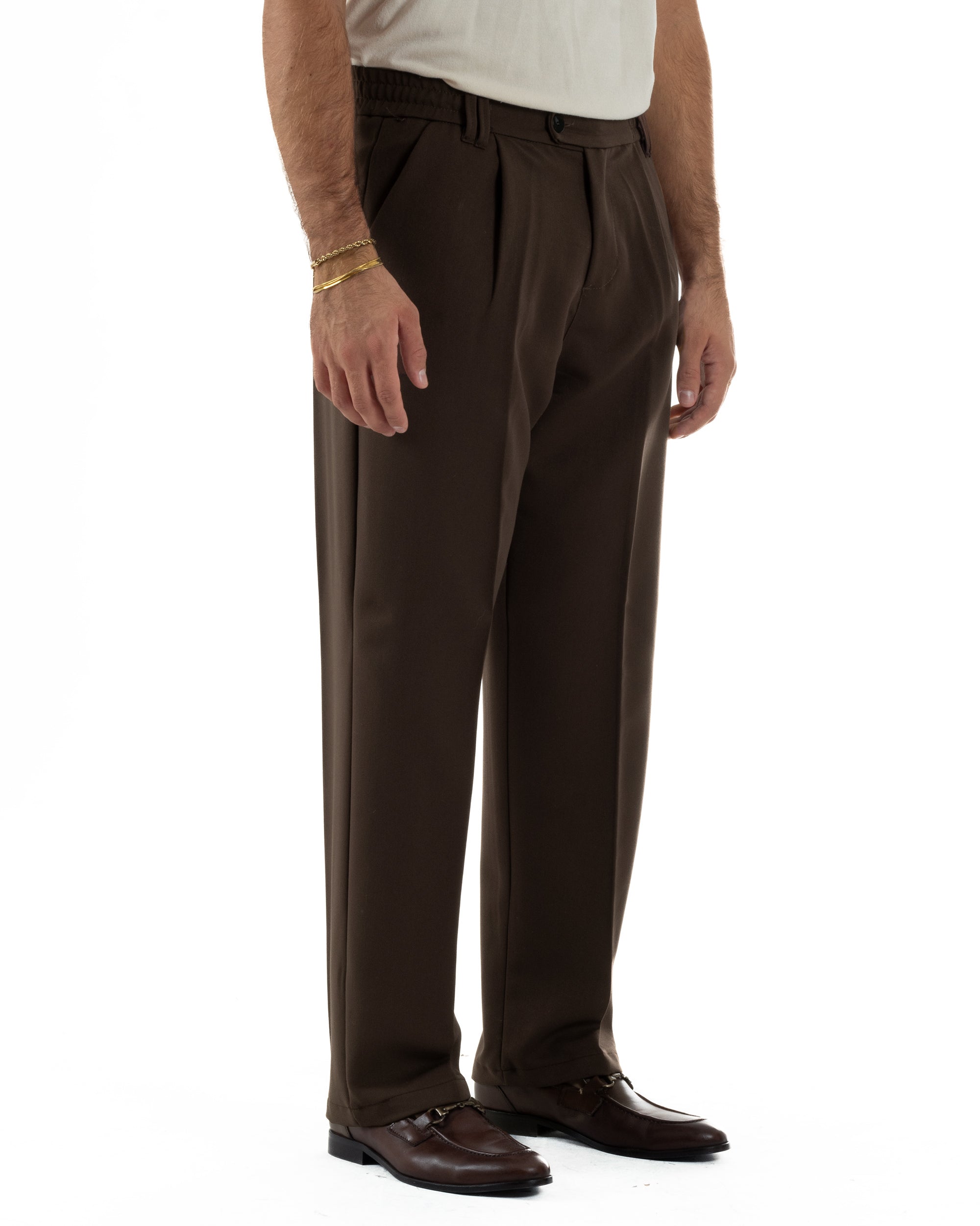 Herren-Viskose-Baggy-Hose mit weitem Bein, braun, P6357A