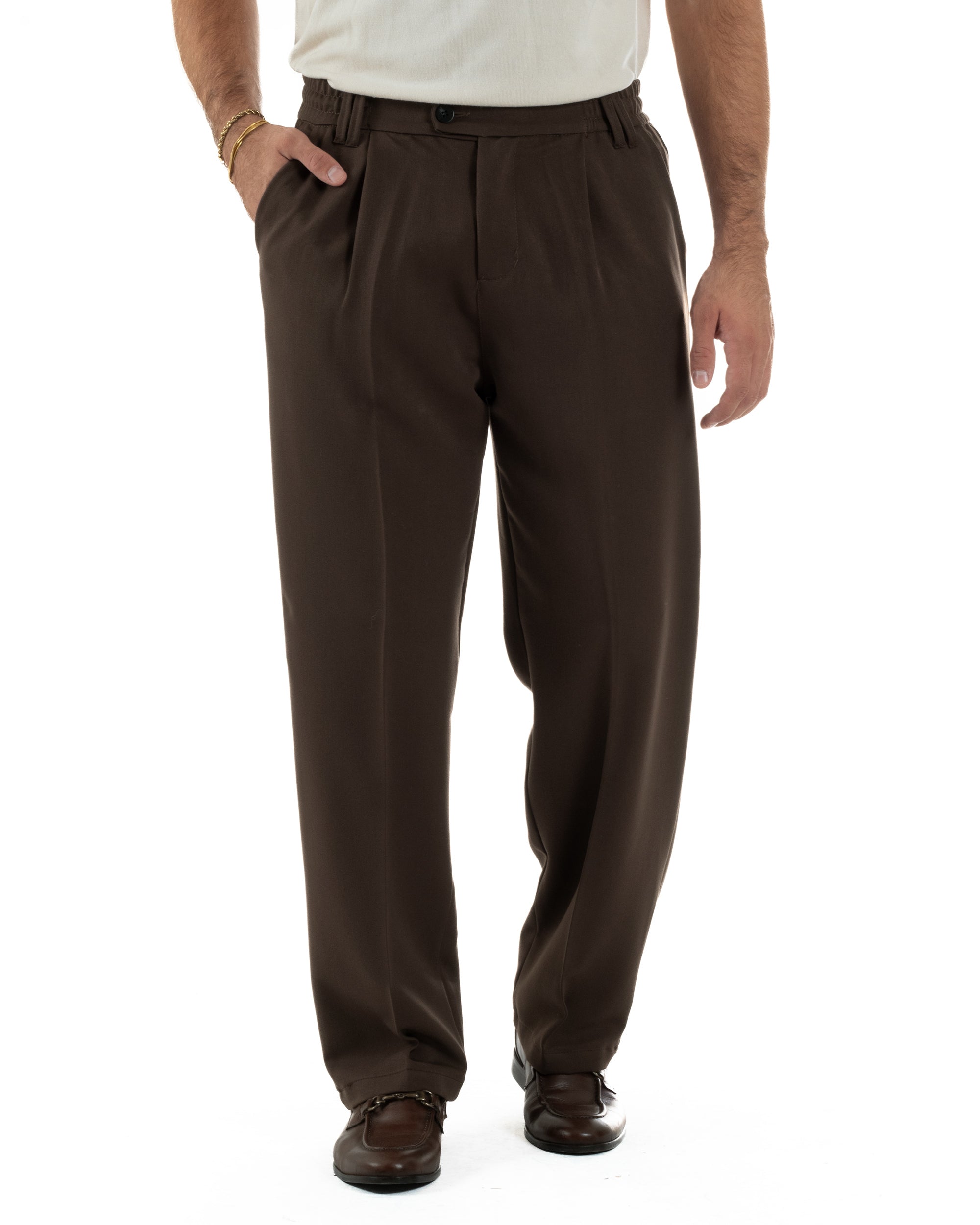 Herren-Viskose-Baggy-Hose mit weitem Bein, braun, P6357A