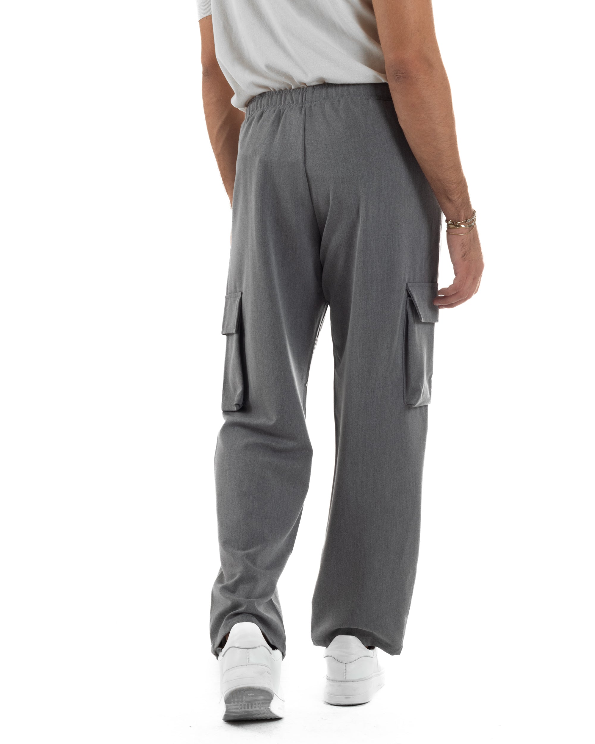 Pantaloni Uomo Viscosa Cargo Baggy Tinta Unita Grigio P6359A