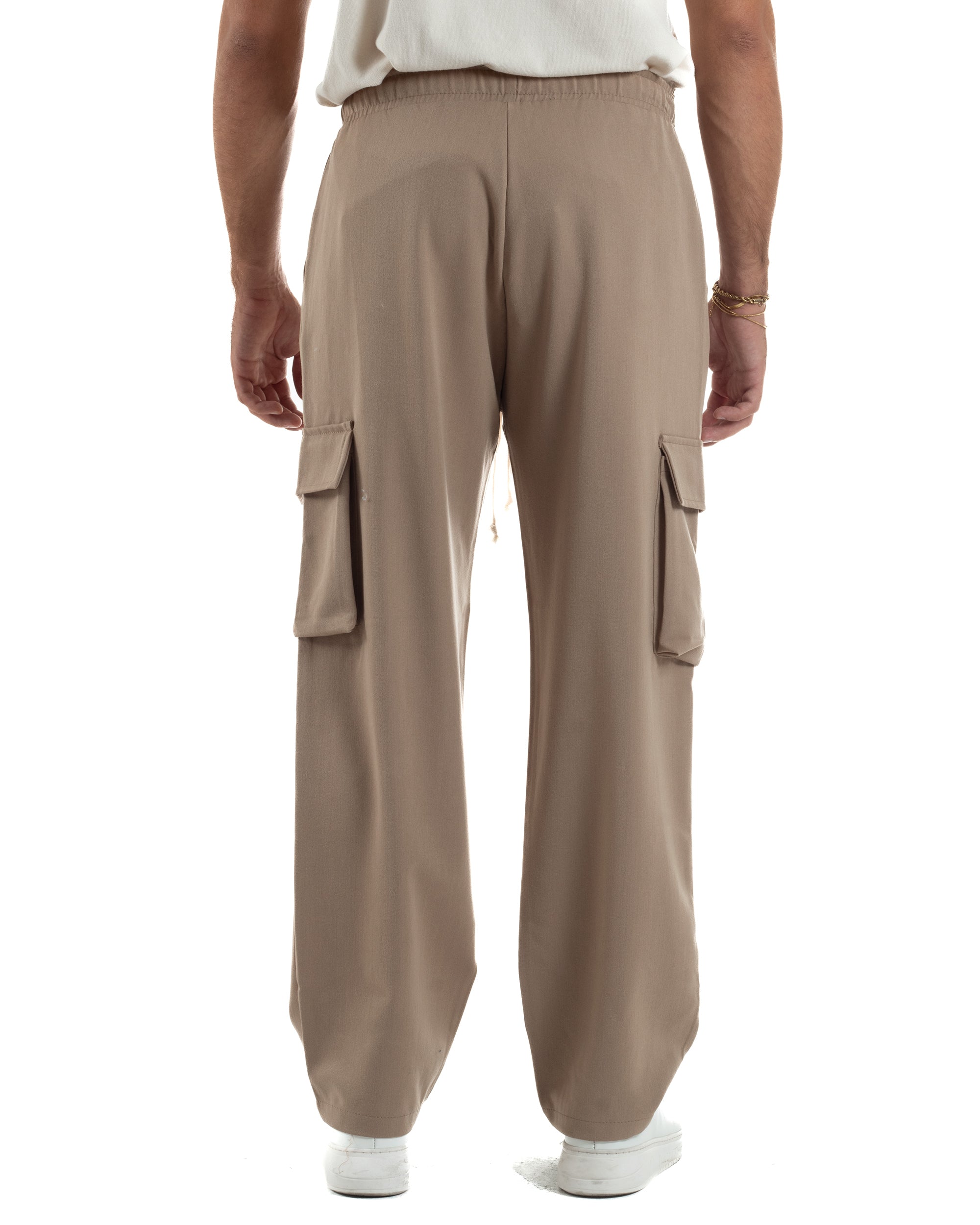 Pantaloni Uomo Viscosa Cargo Baggy Tinta Unita Camel P6360A