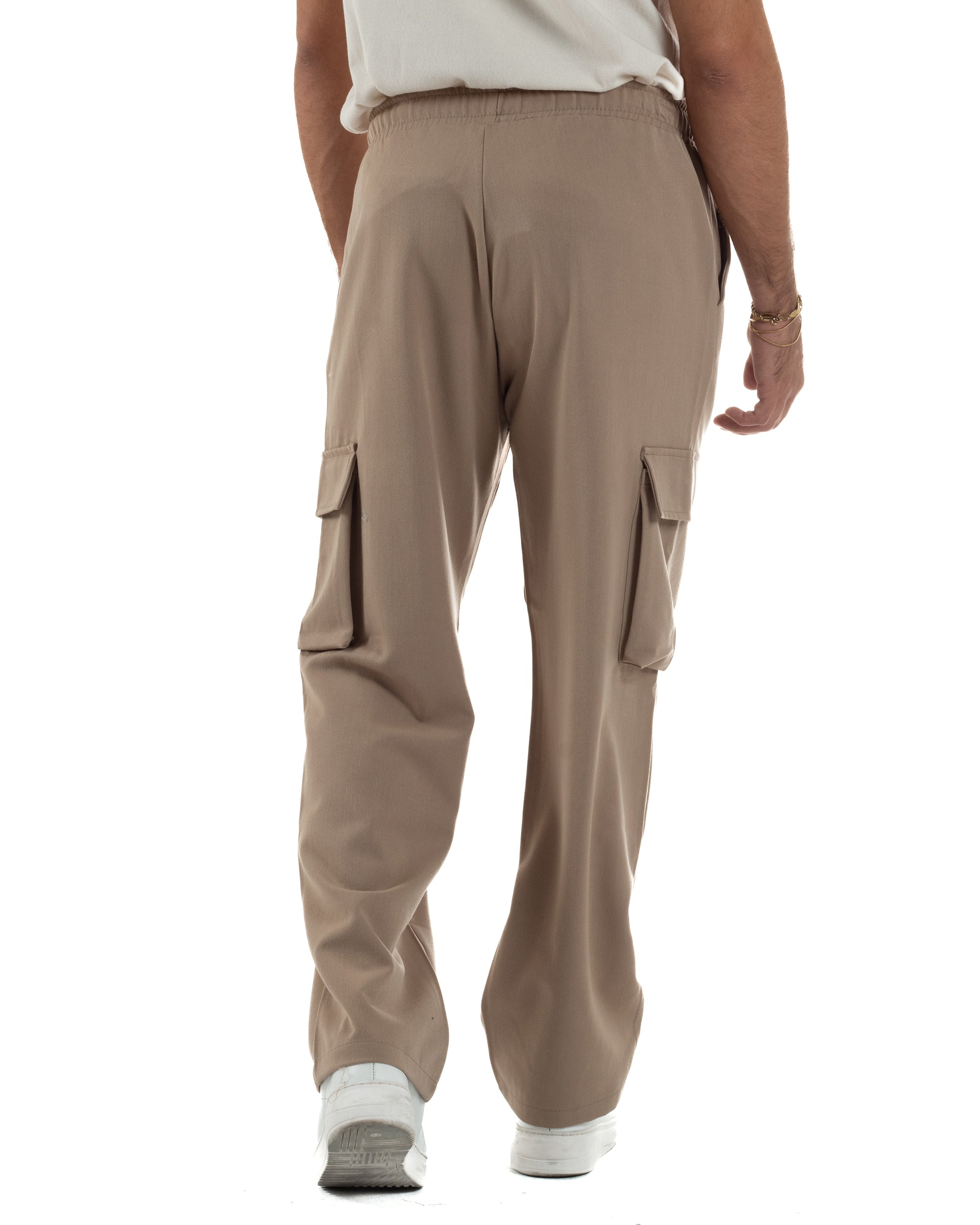Pantaloni Uomo Viscosa Cargo Baggy Tinta Unita Camel P6360A