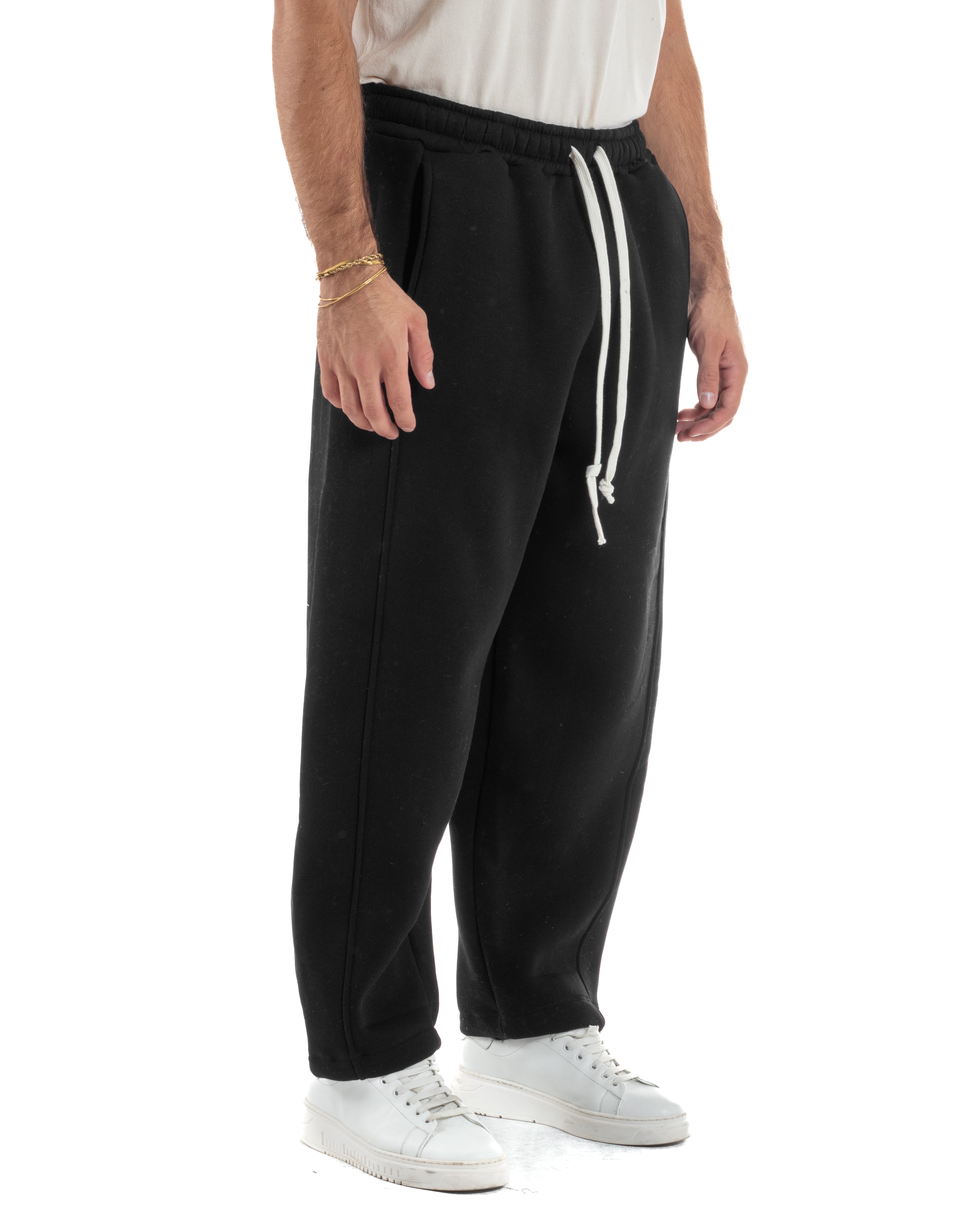 Pantaloni Tuta Balloon Fit Cotone Pantalaccio Japan Baggy Nero P6361A