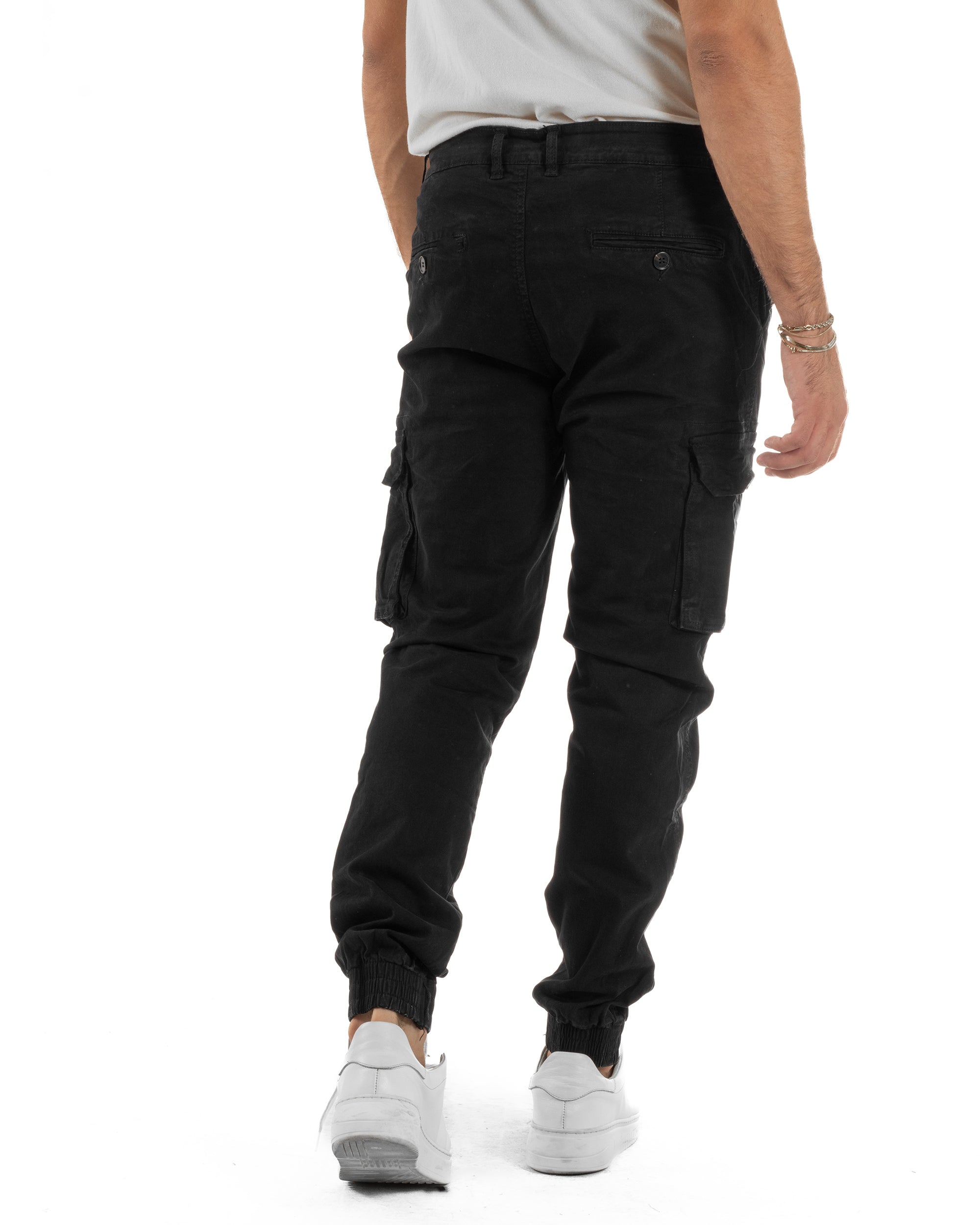 Pantaloni Uomo Cargo Cotone Casual Slim Fit Nero P6364A