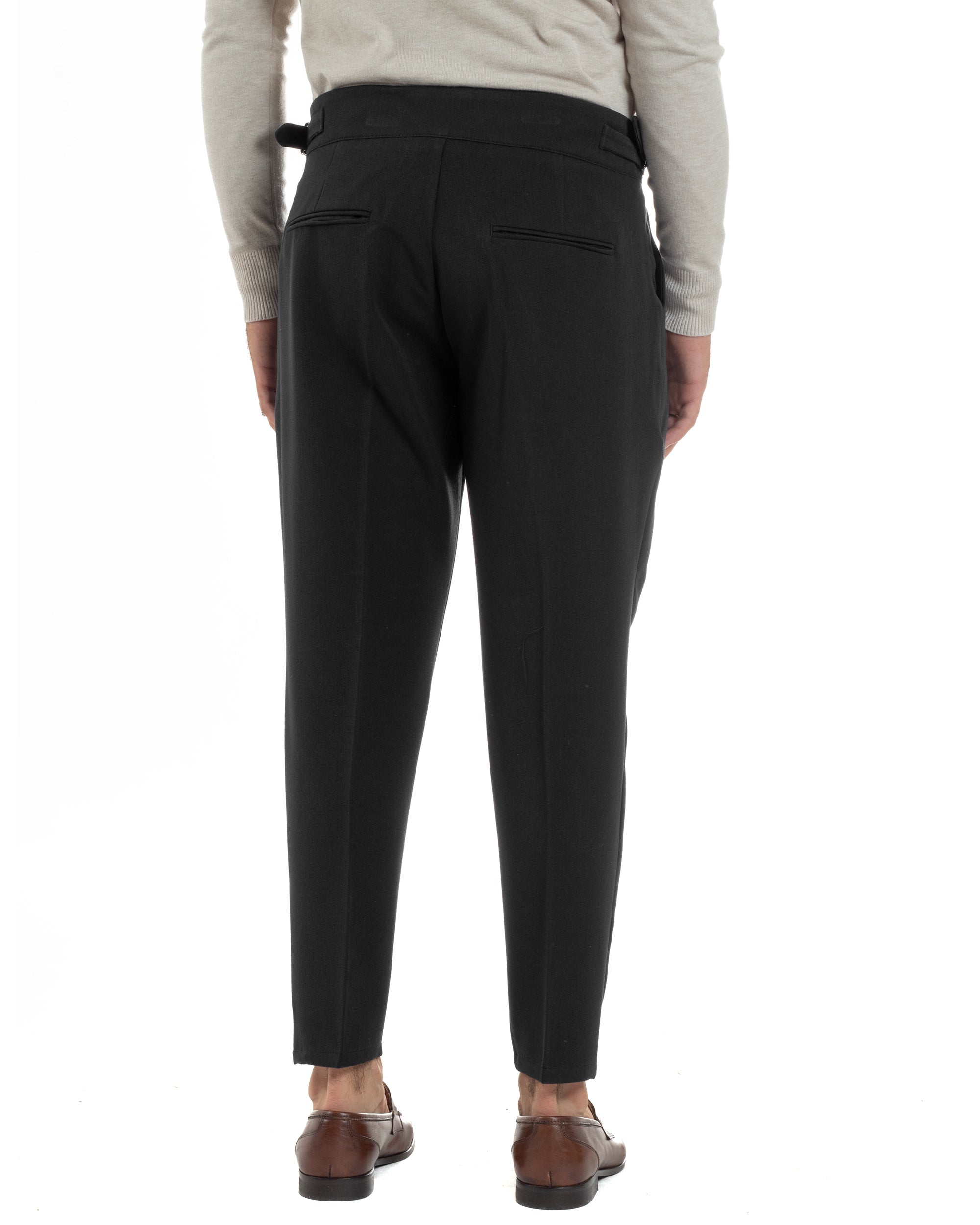 Pantaloni Uomo Classico Con Pinces Viscosa Vita Alta Gurkha Pants Fibbie Nero P6370A