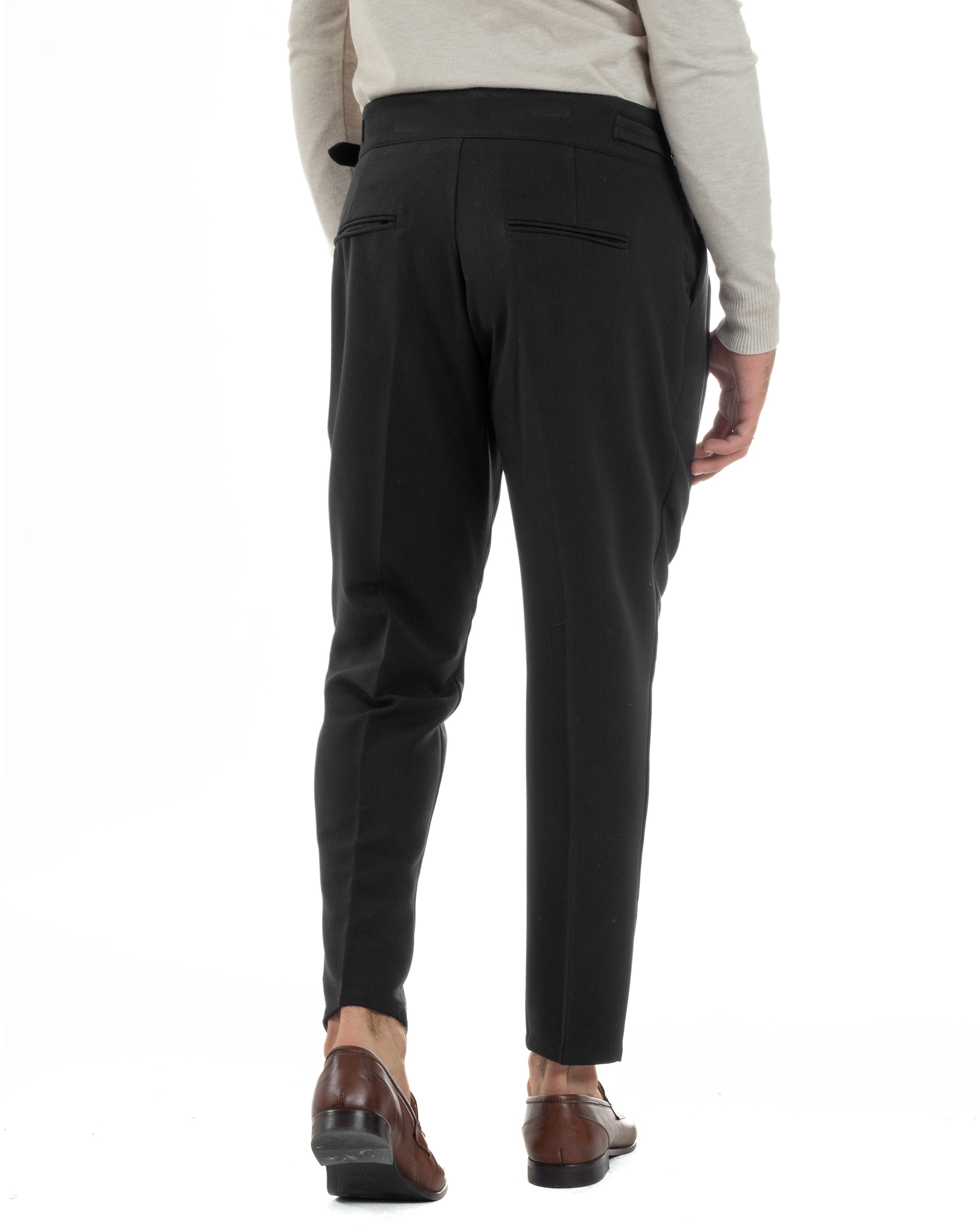 Pantaloni Uomo Classico Con Pinces Viscosa Vita Alta Gurkha Pants Fibbie Nero P6370A