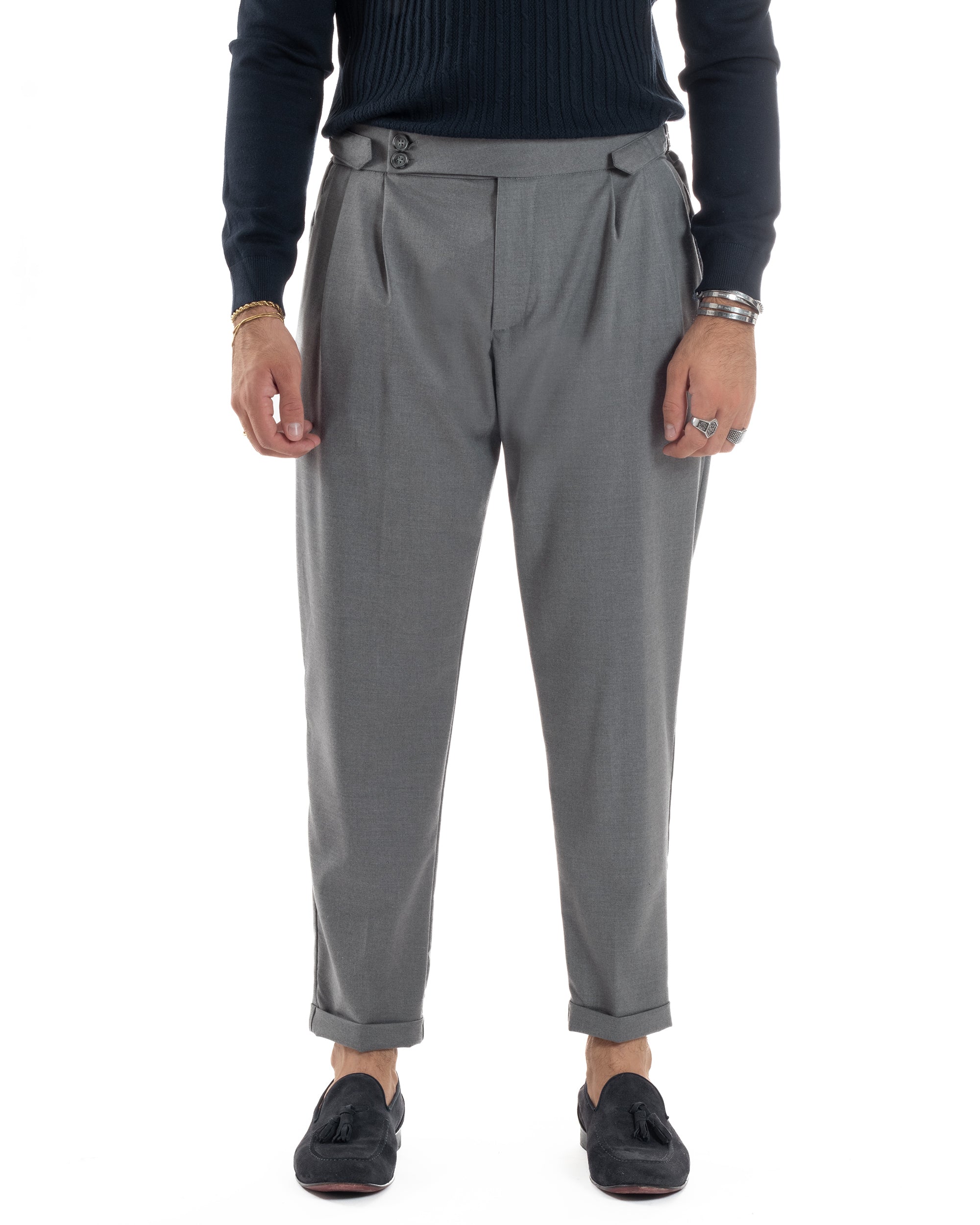 Pantaloni Uomo Viscosa Fibbia Abbottonatura Allungata Gurkha Pants Grigio BlackSunday P6378A