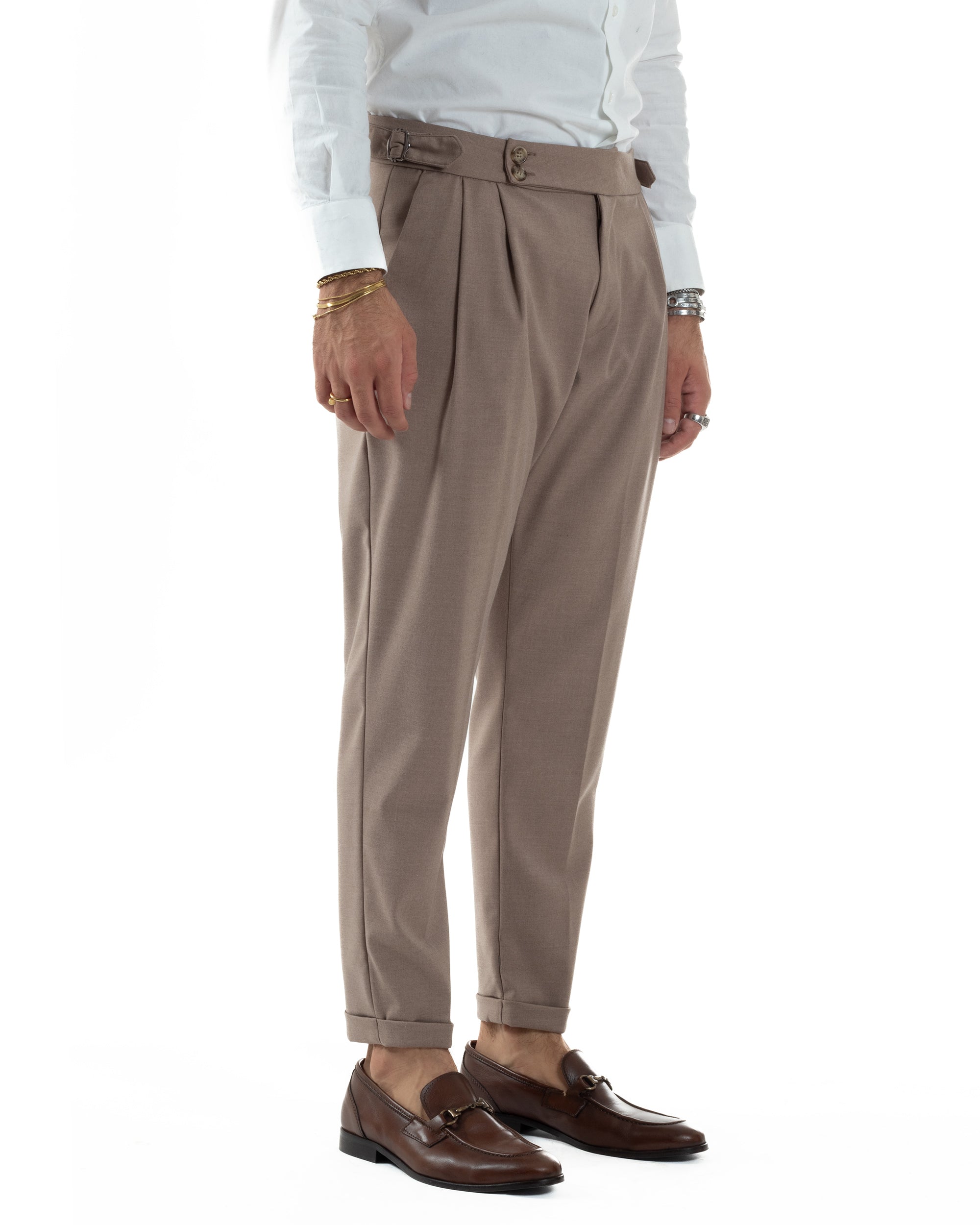 Pantaloni Uomo Viscosa Fibbia Abbottonatura Allungata Gurkha Pants Beige BlackSunday P6380A