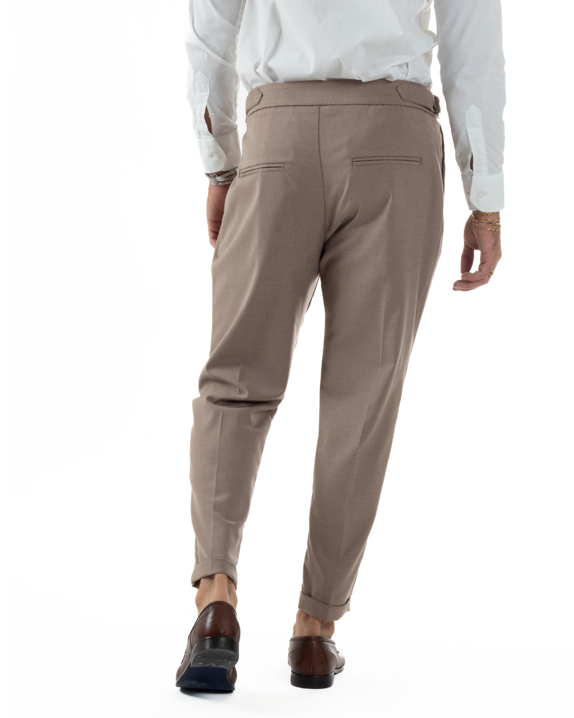 Pantaloni Uomo Viscosa Fibbia Abbottonatura Allungata Gurkha Pants Beige BlackSunday P6380A