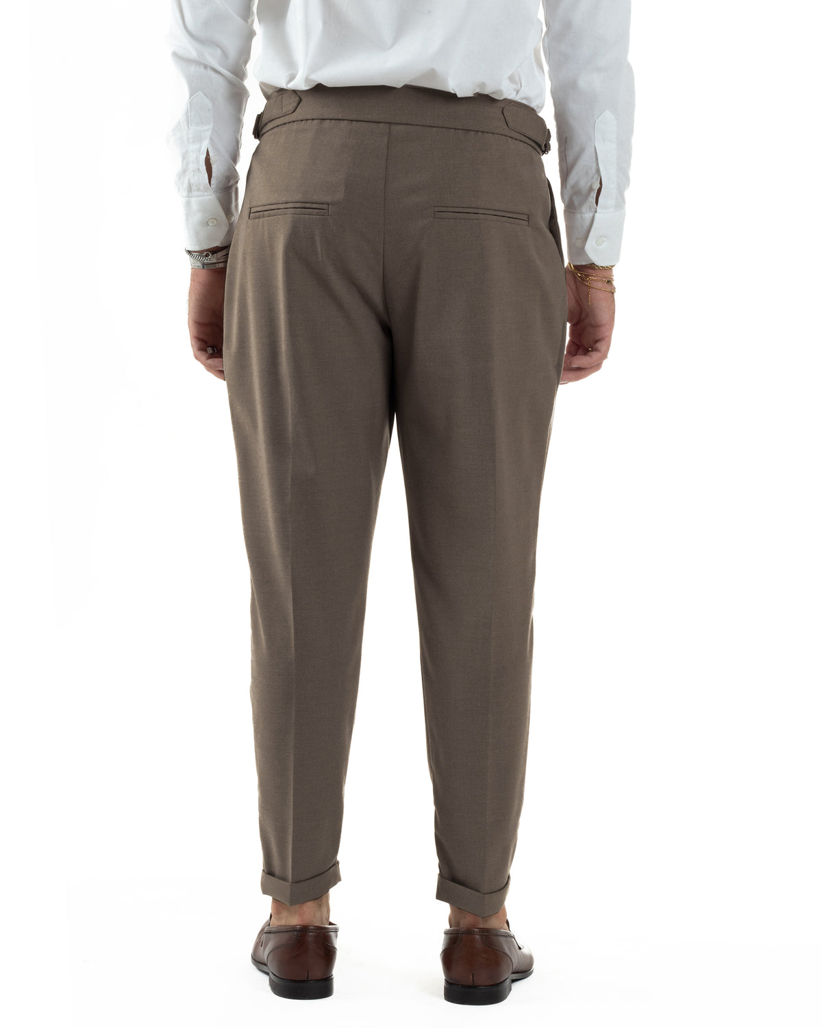 Pantalones de hombre de viscosa con hebilla y abotonadura alargada, pantalones Gurkha marrones BlackSunday P6380A
