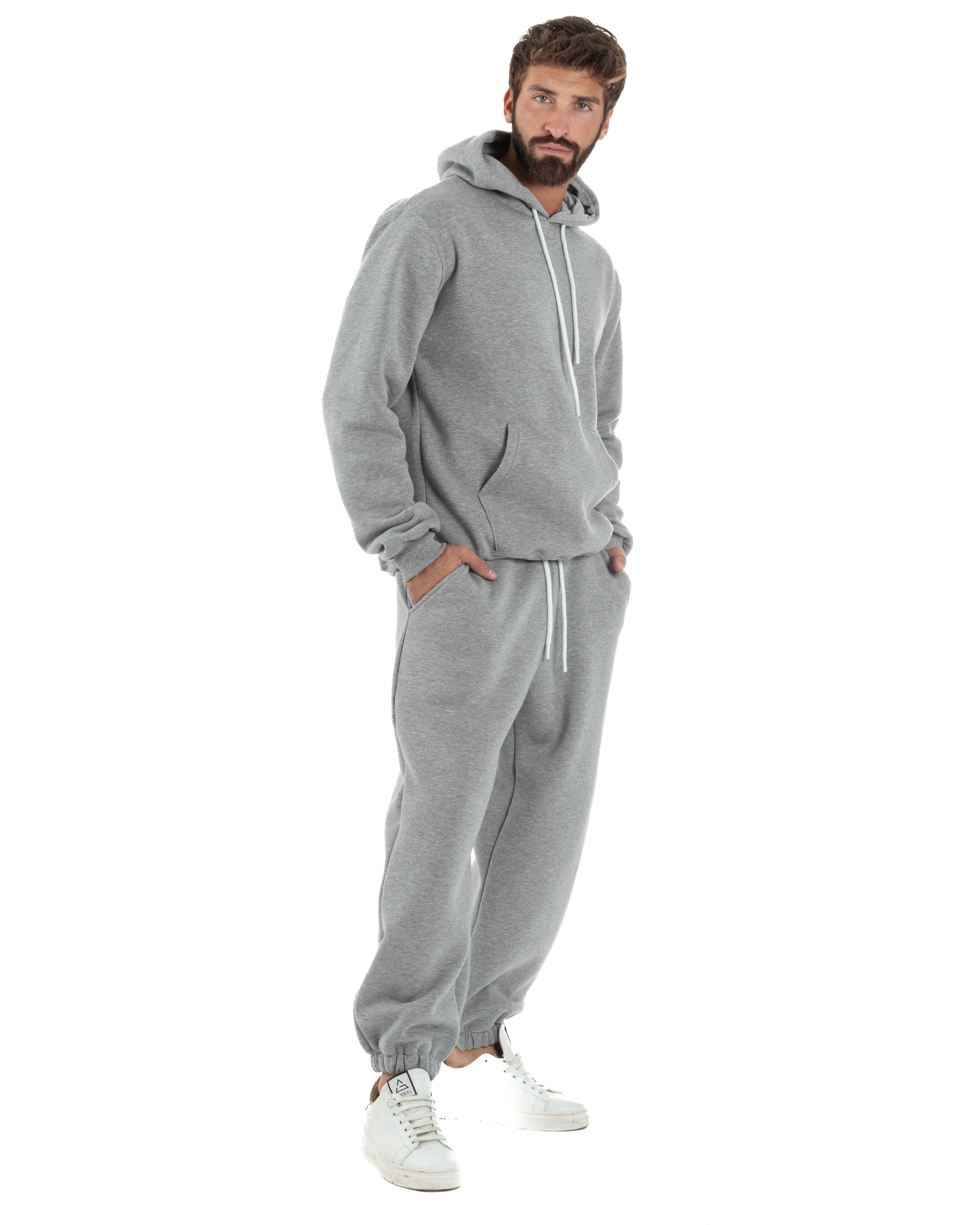 Pantaloni Tuta Jogger Felpato Logo Tinta Unita Grigio Berna M-252022