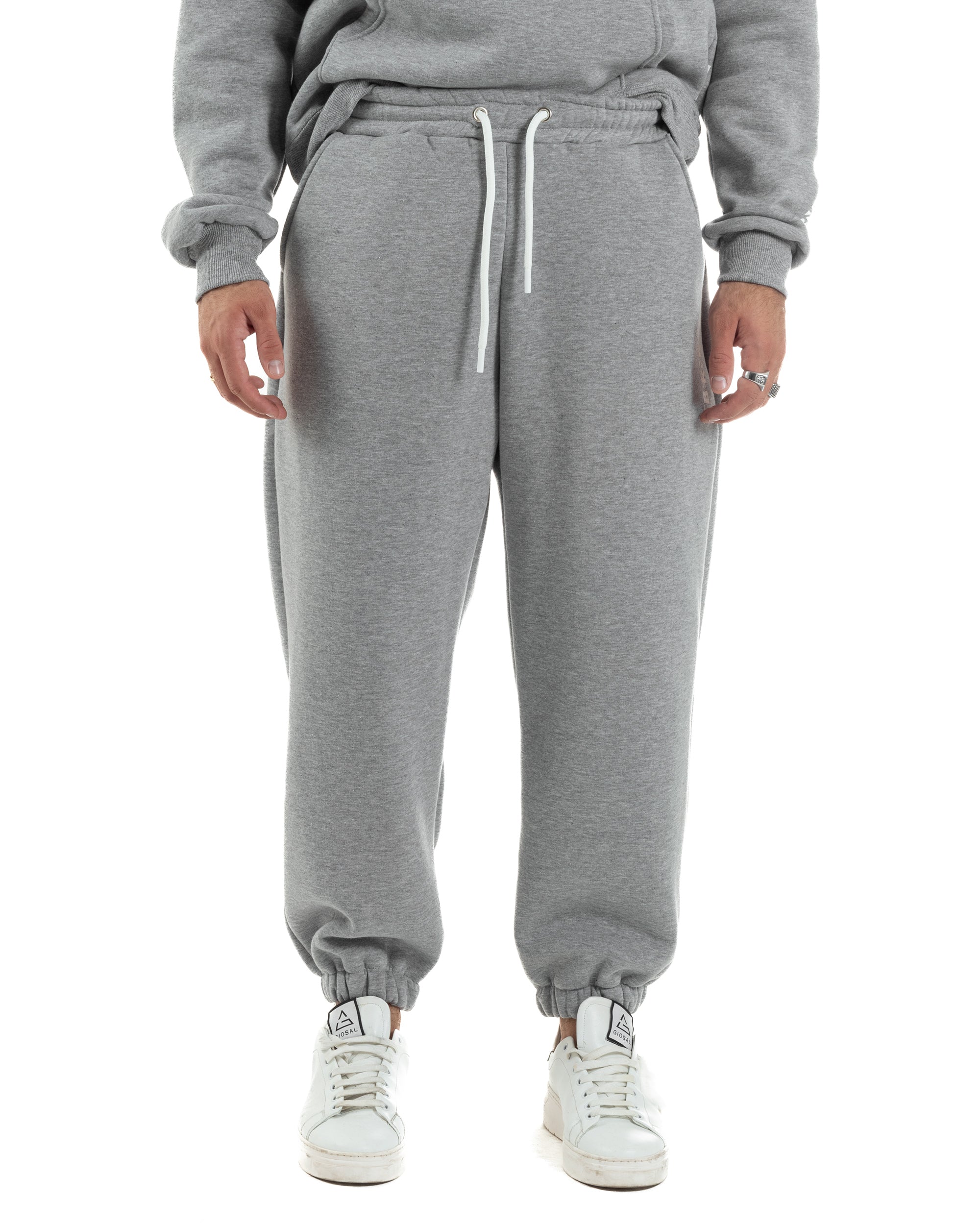Pantaloni Tuta Jogger Felpato Logo Tinta Unita Grigio Berna M-252022