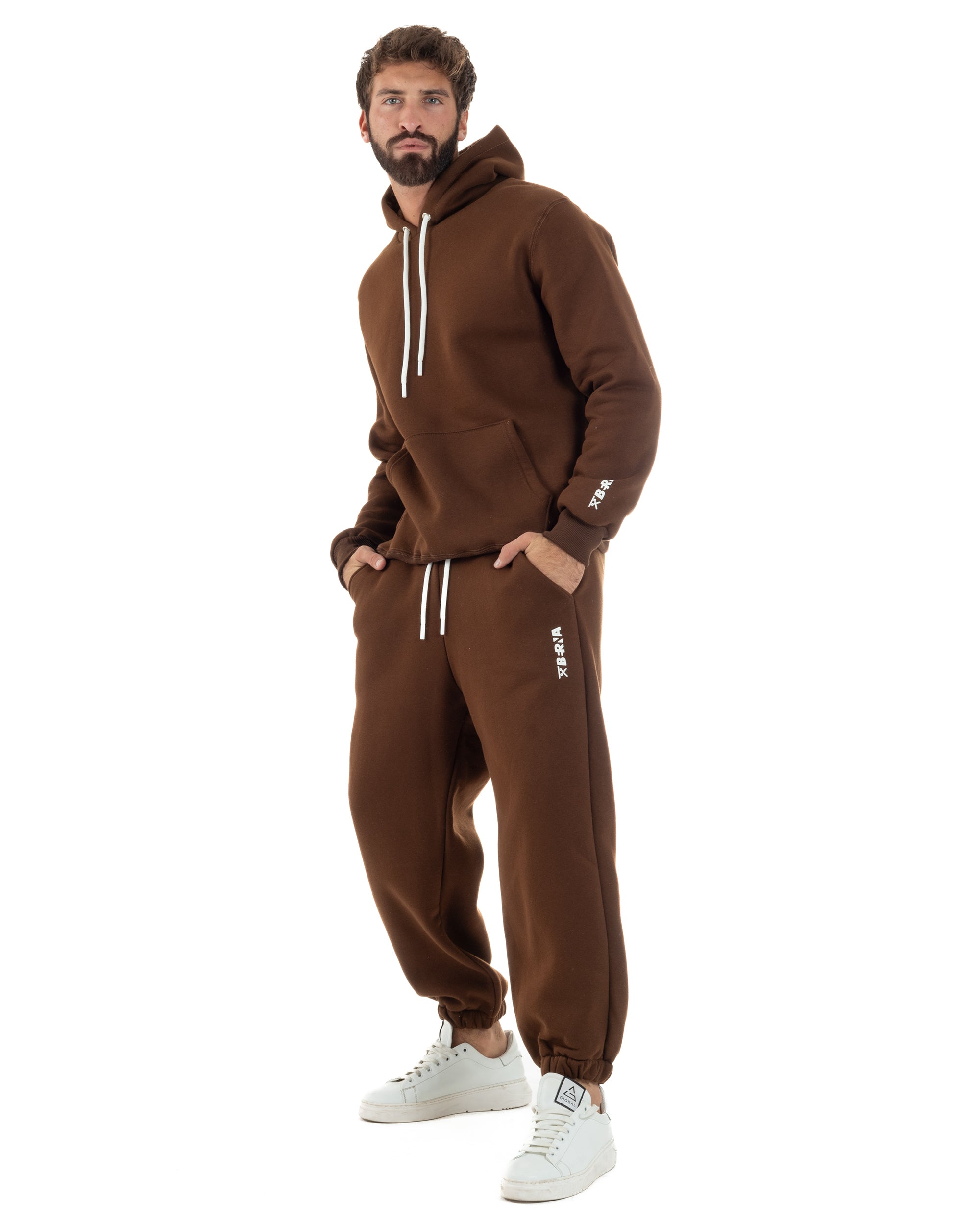 Pantaloni Tuta Jogger Felpato Logo Tinta Unita Marrone Berna M-252022
