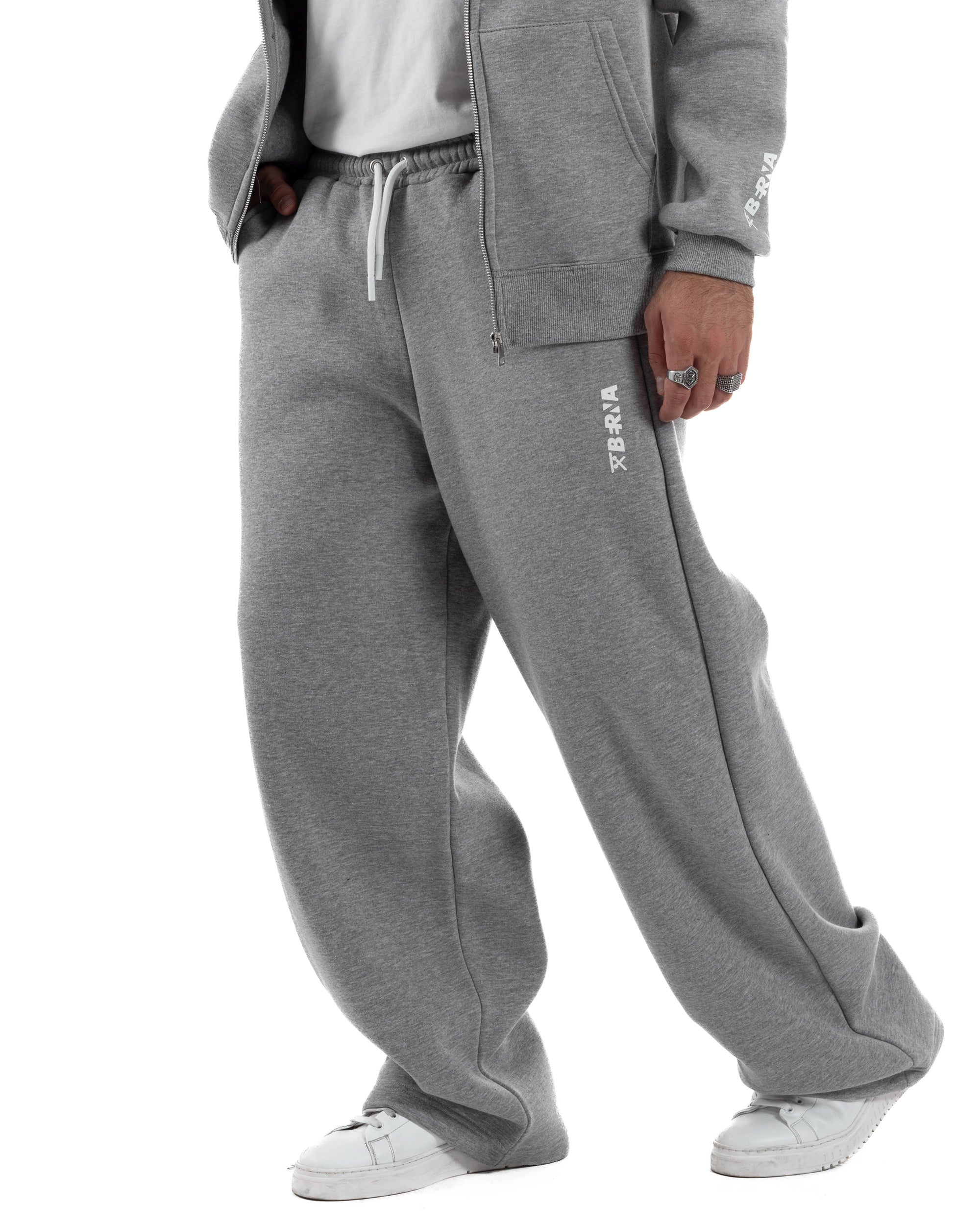 Pantaloni Tuta Baggy Fondo Largo Felpato Logo Grigio Berna M-252196