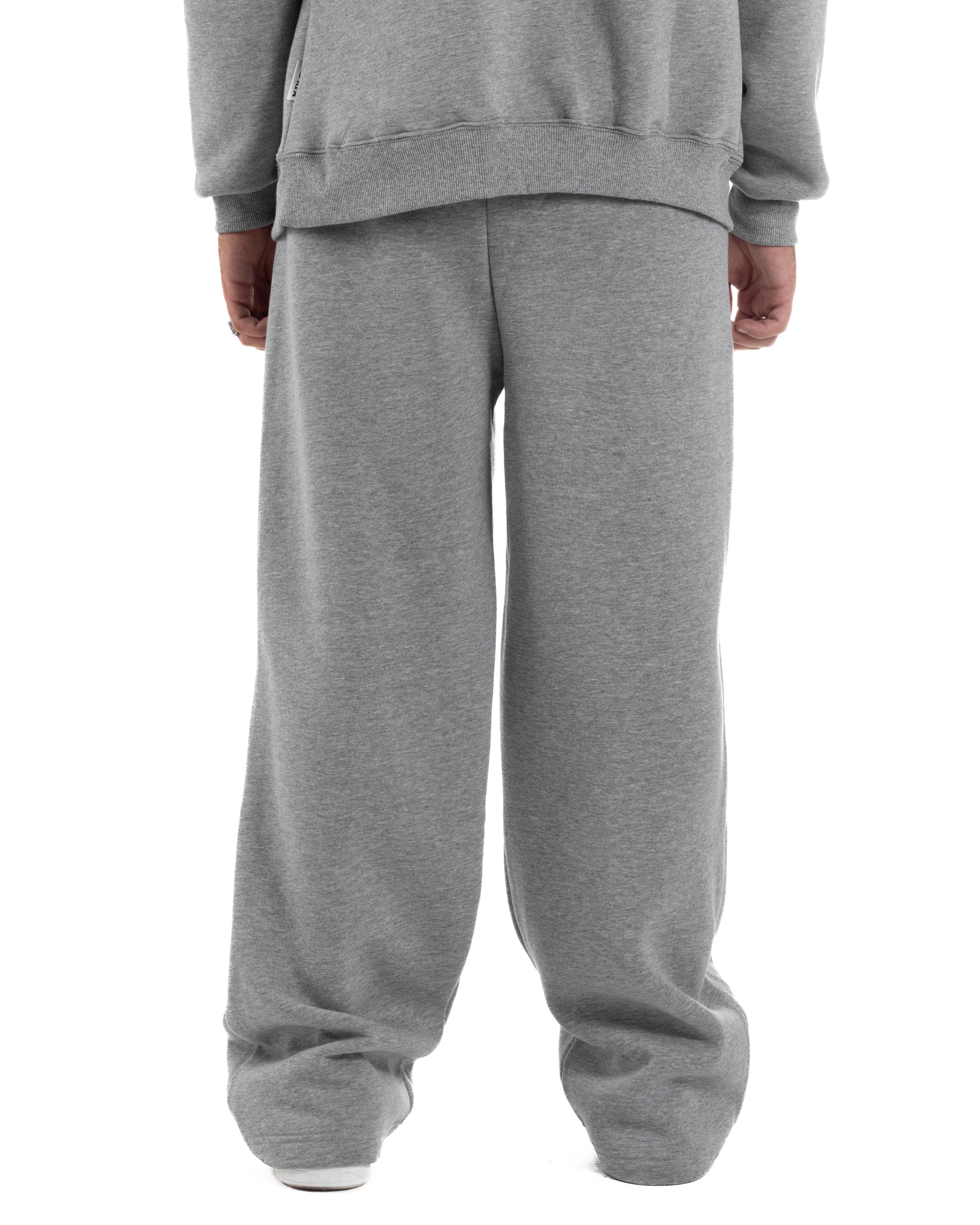 Pantaloni Tuta Baggy Fondo Largo Felpato Logo Grigio Berna M-252196