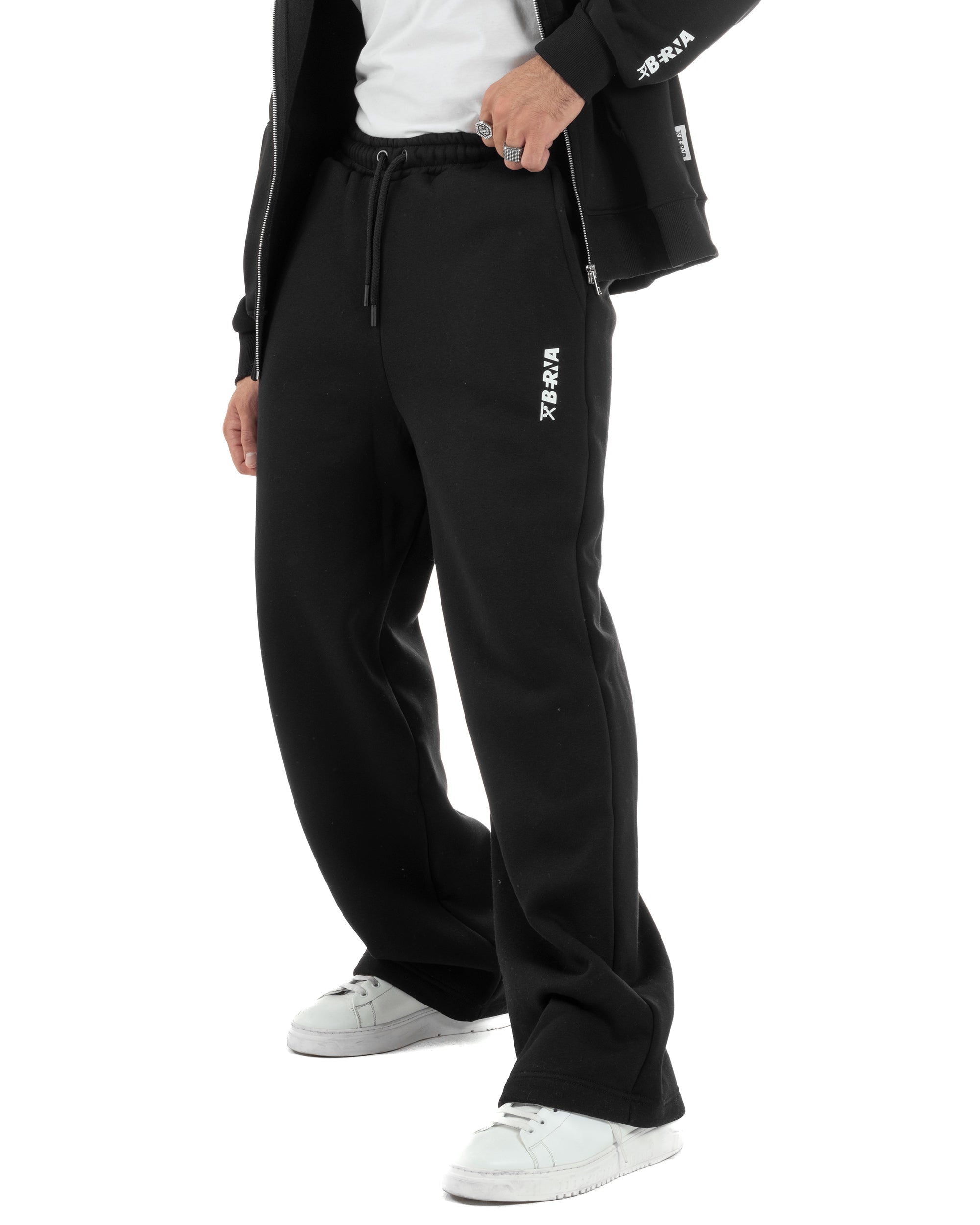 Pantaloni Tuta Baggy Fondo Largo Felpato Logo Nero Berna M-252196