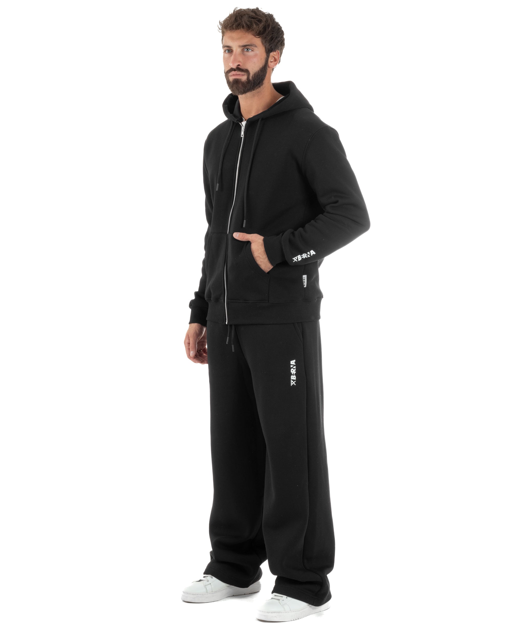 Pantaloni Tuta Baggy Fondo Largo Felpato Logo Nero Berna M-252196