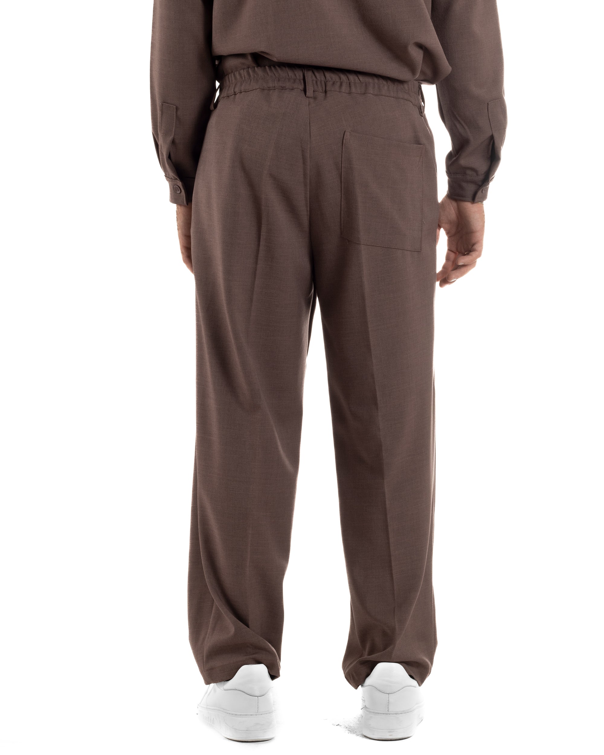 Pantaloni Uomo Viscosa Palazzo Fondo Ampio Baggy Pinces Marrone P6404A