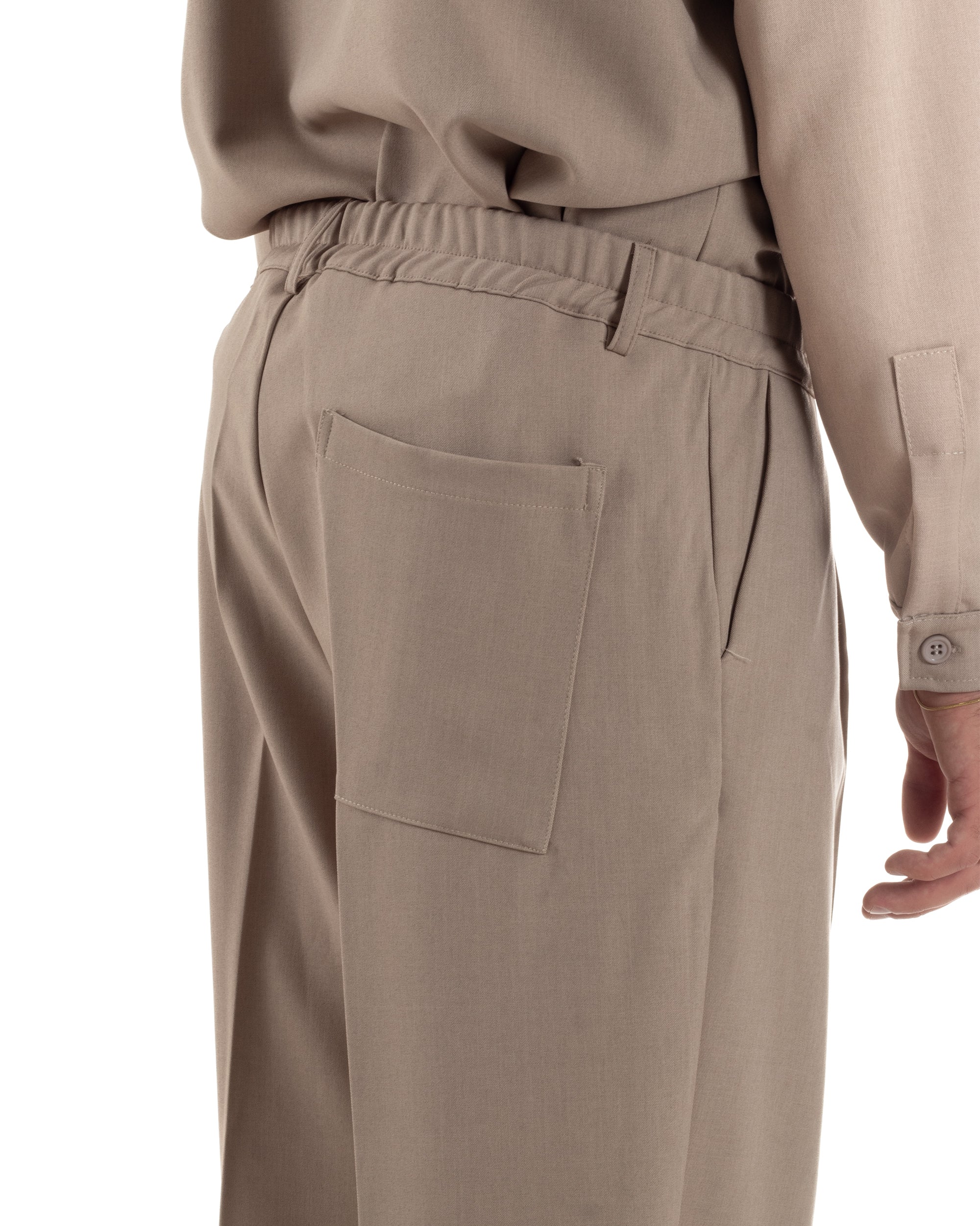 Pantaloni Uomo Viscosa Palazzo Fondo Ampio Baggy Pinces Beige P6405A