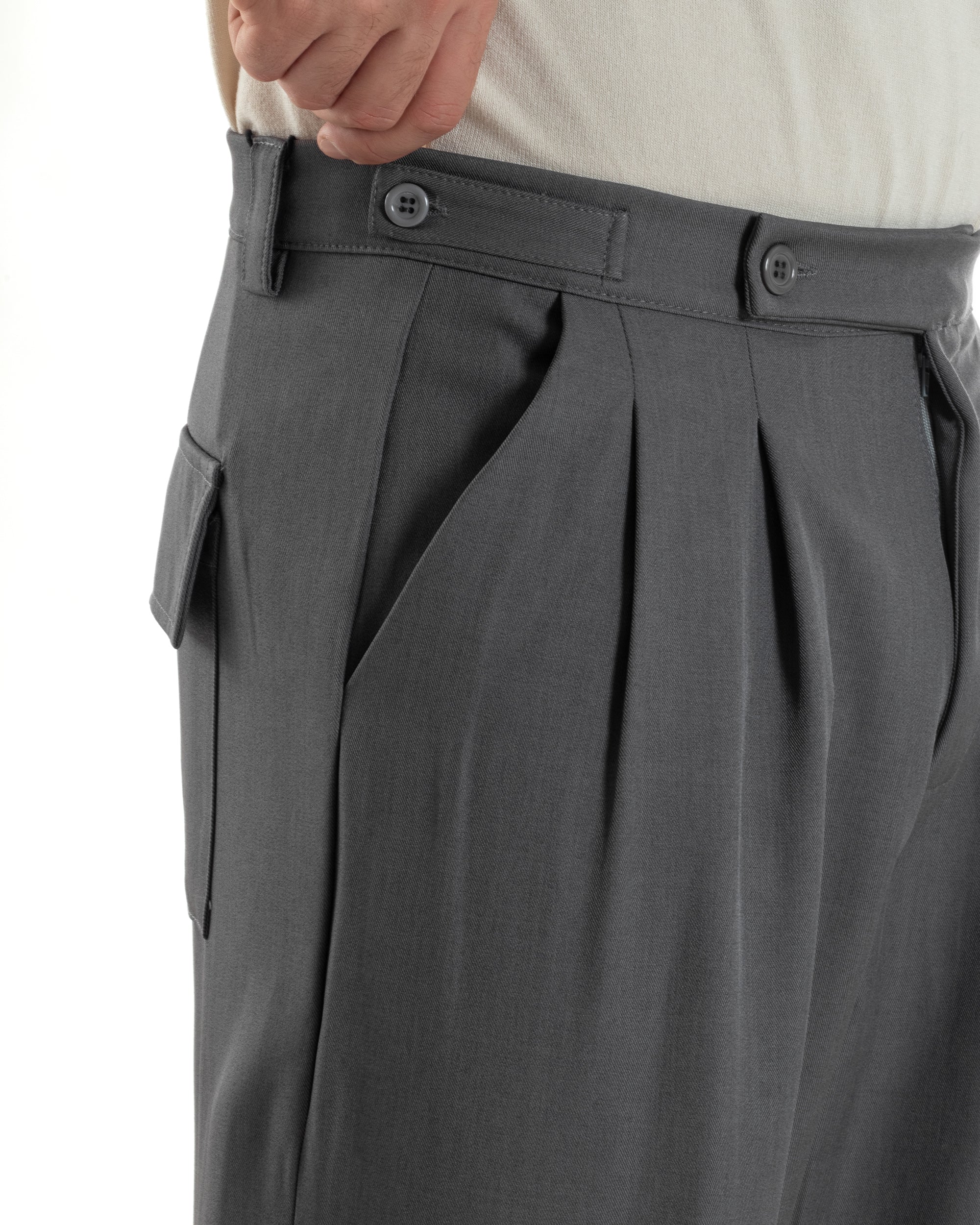 Pantaloni Uomo Baggy Con Pinces Viscosa Vita Alta Gurkha Pants Classico Grigio P6411A