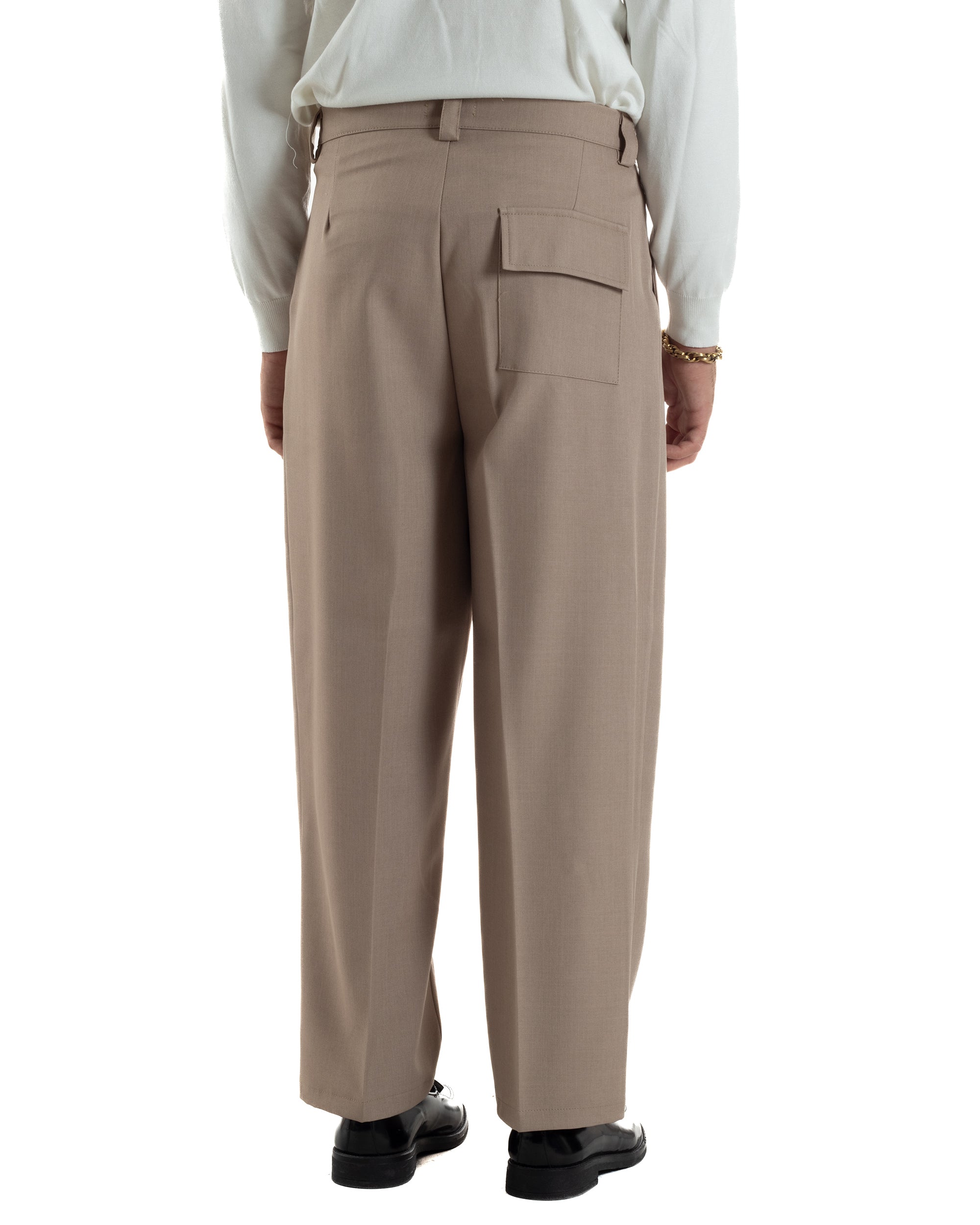 Pantaloni Uomo Baggy Con Pinces Viscosa Vita Alta Gurkha Pants Classico Beige P6412A