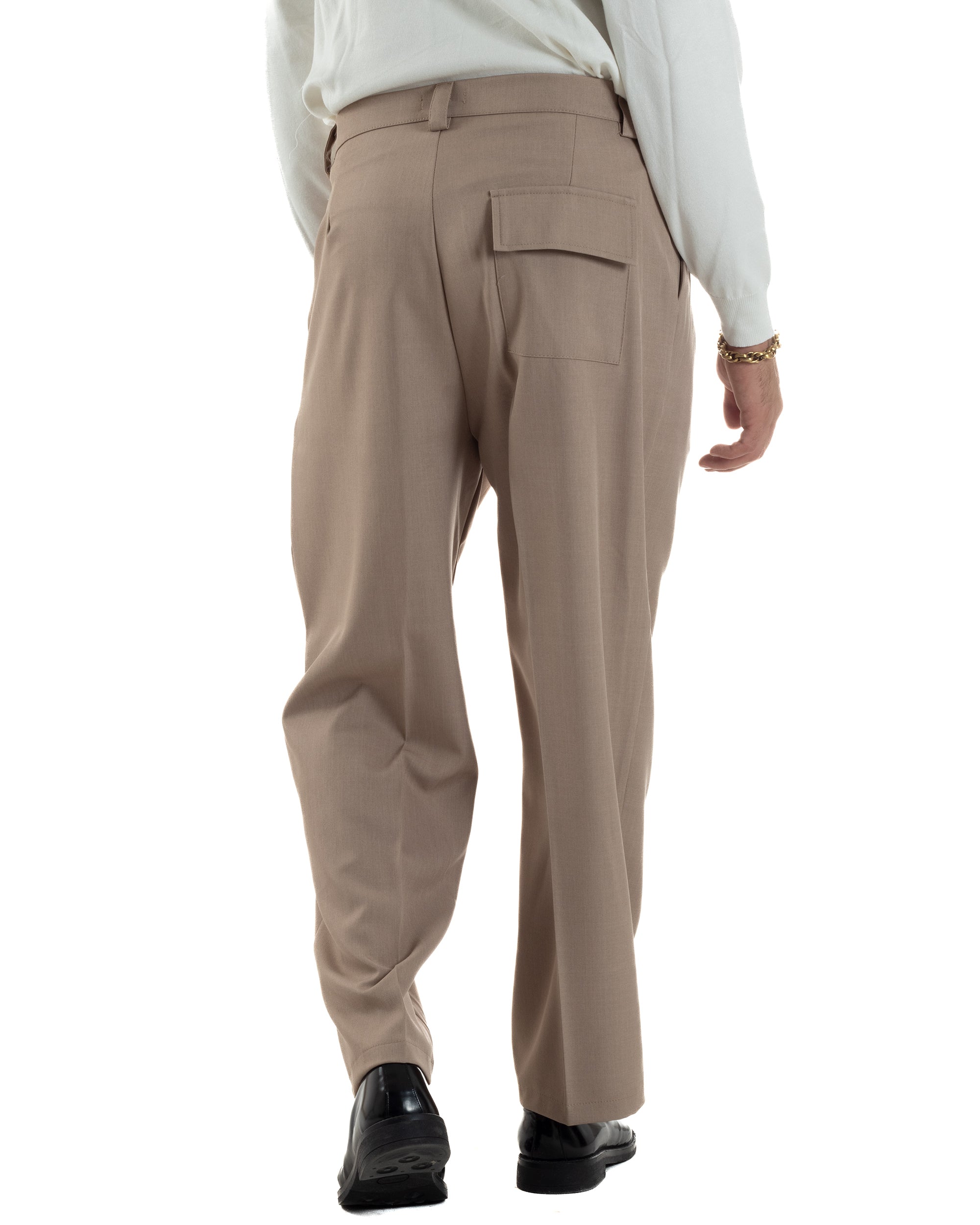 Pantaloni Uomo Baggy Con Pinces Viscosa Vita Alta Gurkha Pants Classico Beige P6412A