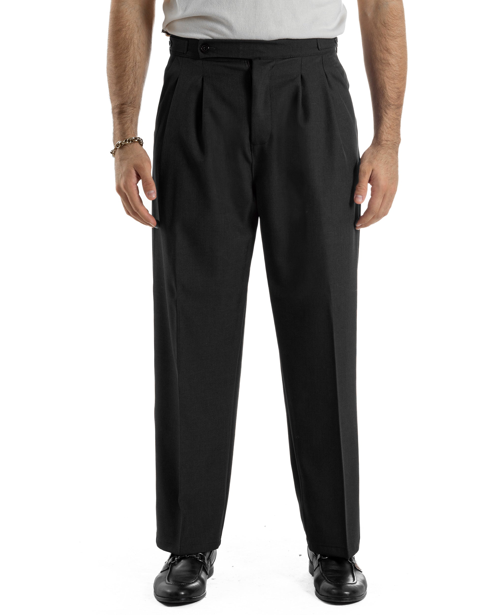 Pantaloni Uomo Baggy Con Pinces Viscosa Vita Alta Gurkha Pants Classico Nero P6413A