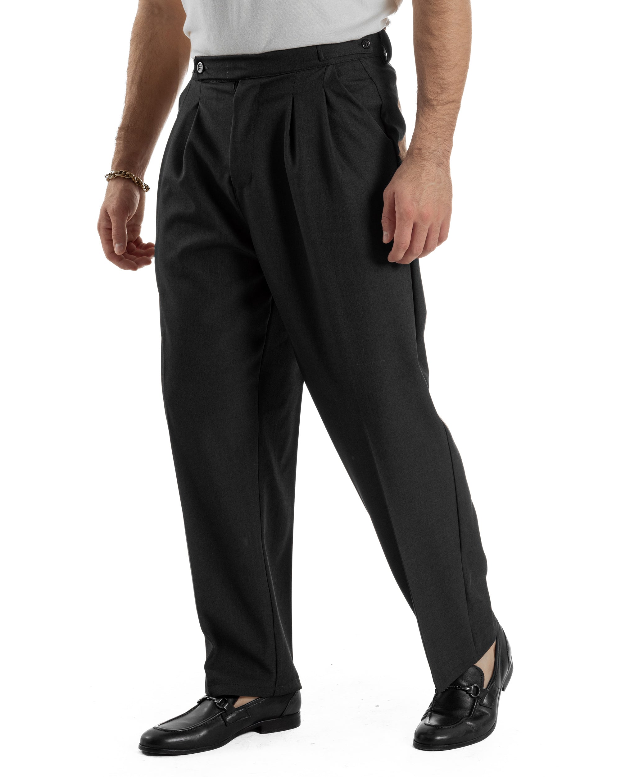 Pantaloni Uomo Baggy Con Pinces Viscosa Vita Alta Gurkha Pants Classico Nero P6413A