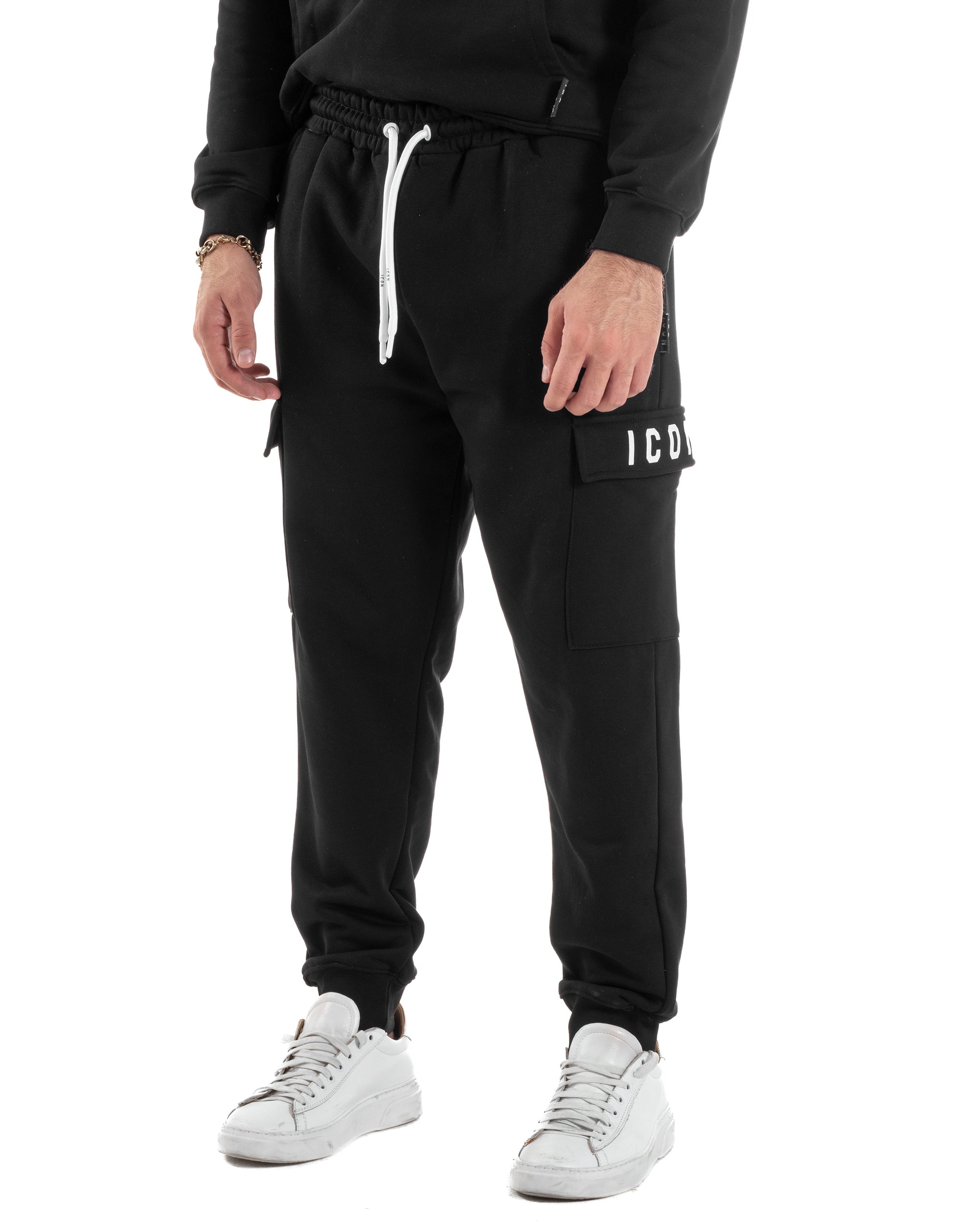 Pantaloni Tuta Pantalaccio Cargo Tasconi Nero ICON ICUF2W6P002