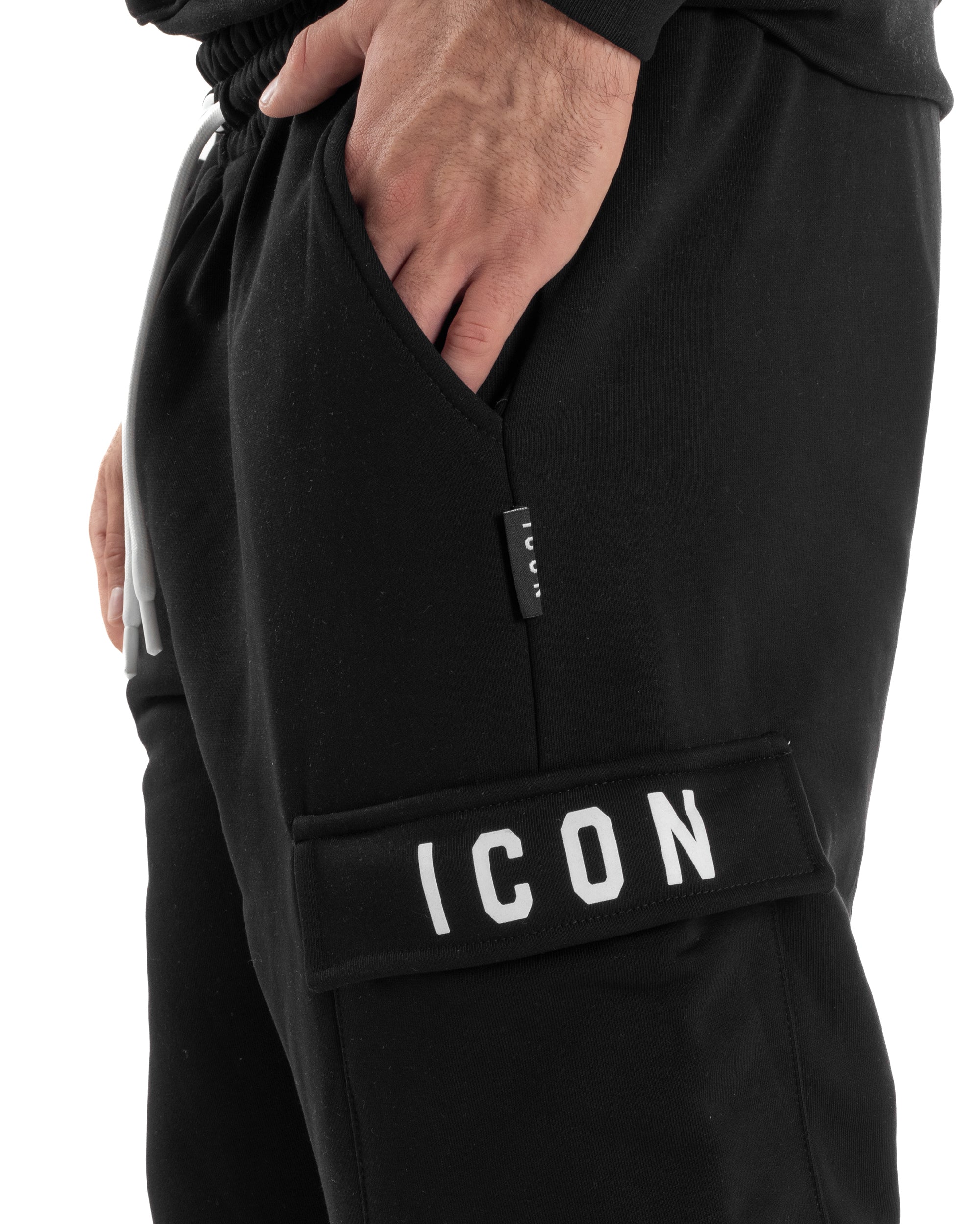 Pantaloni Tuta Pantalaccio Cargo Tasconi Nero ICON ICUF2W6P002