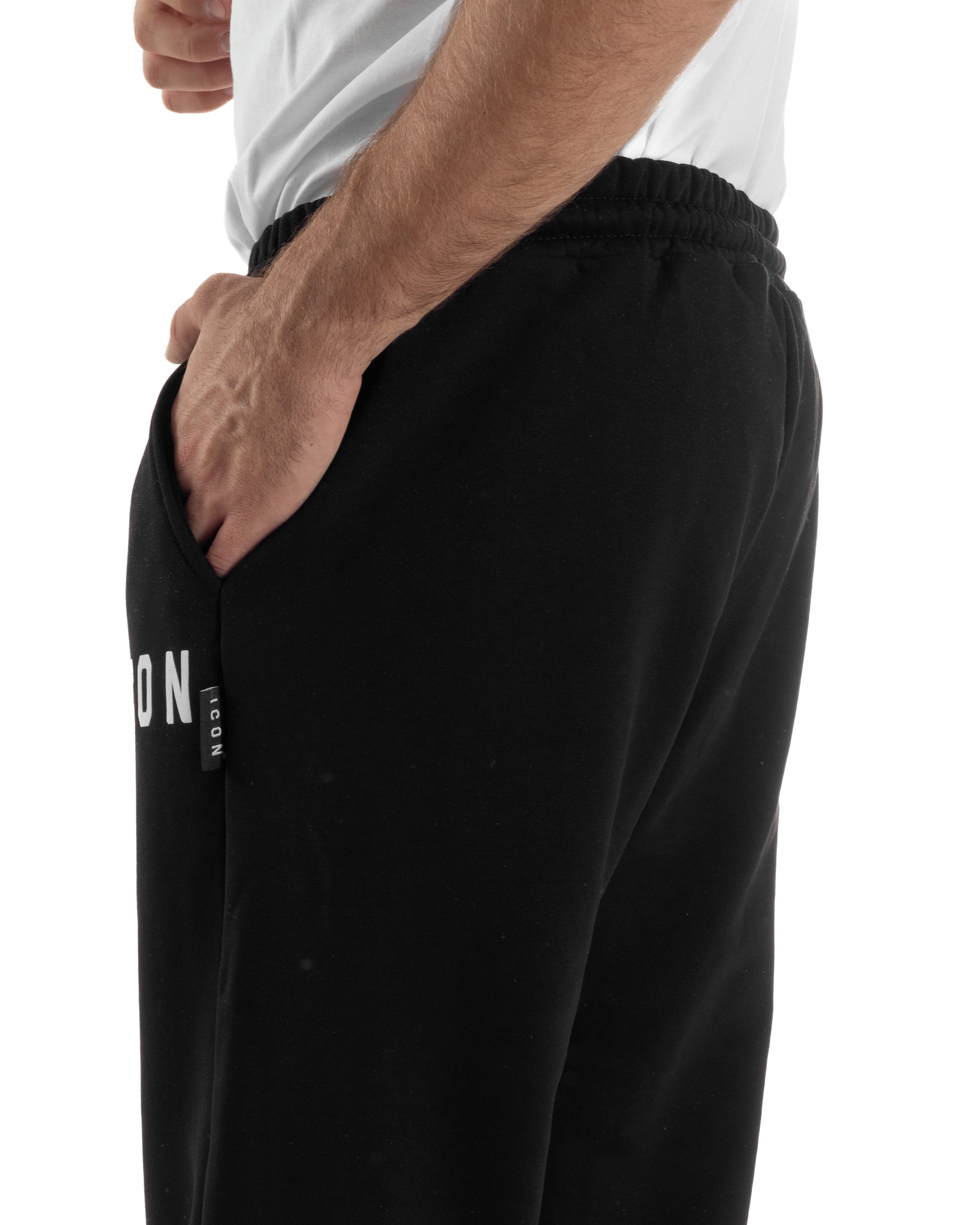 Pantaloni Tuta Pantalaccio Basic Logo Tinta Unita Nero ICON ICUF2W6P003