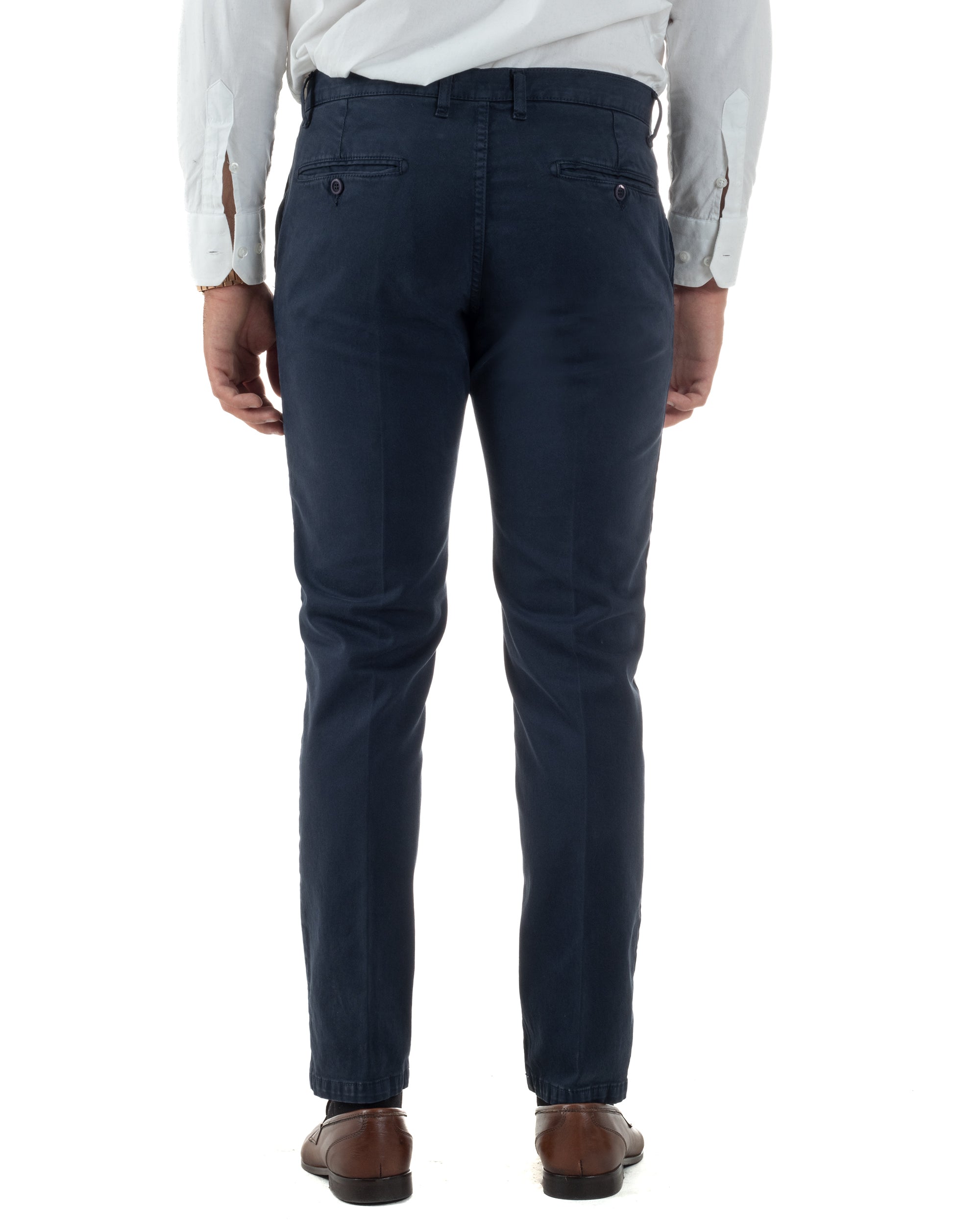 Pantaloni Uomo Chino Cotone Slim Fit Tasche America Classico Blu P6419A