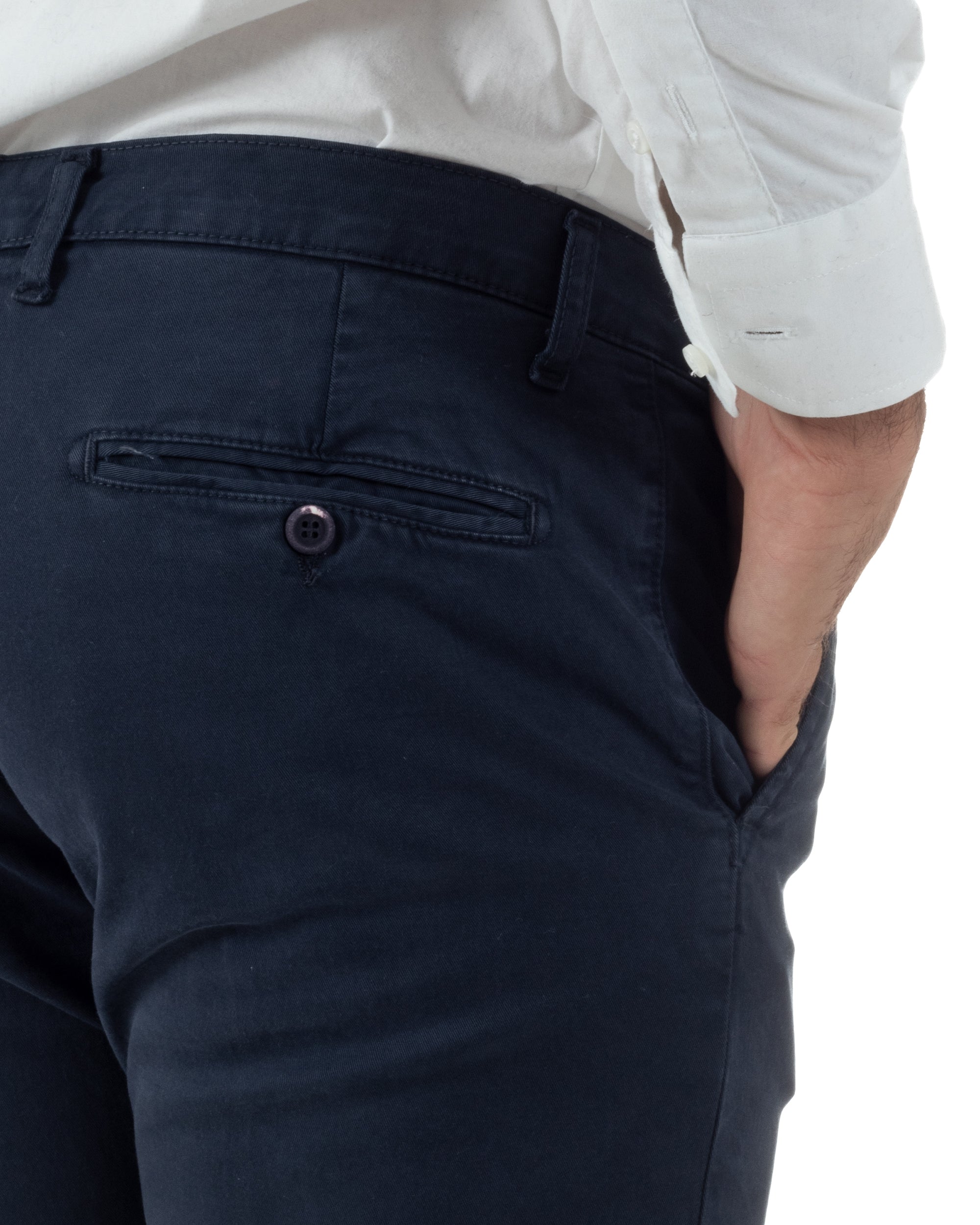 Pantaloni Uomo Chino Cotone Slim Fit Tasche America Classico Blu P6419A