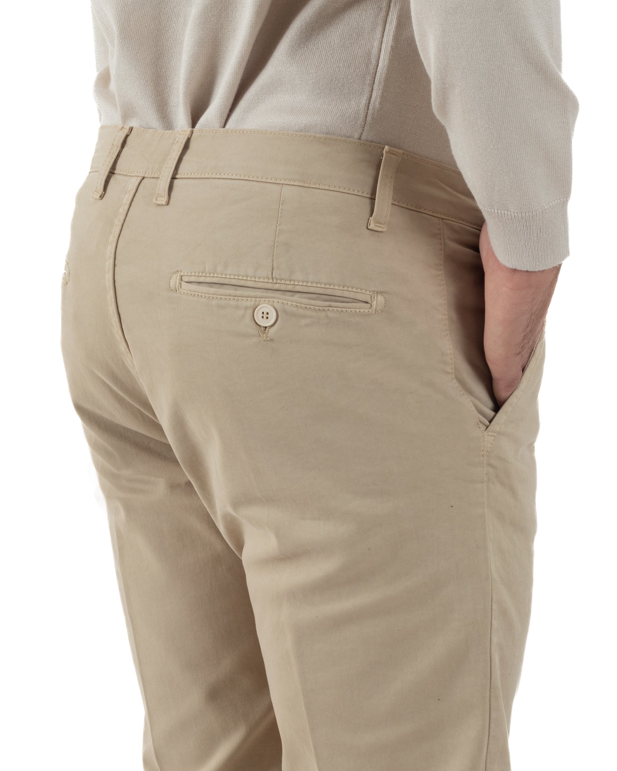 Pantaloni Uomo Chino Cotone Slim Fit Tasche America Classico Beige P6420A