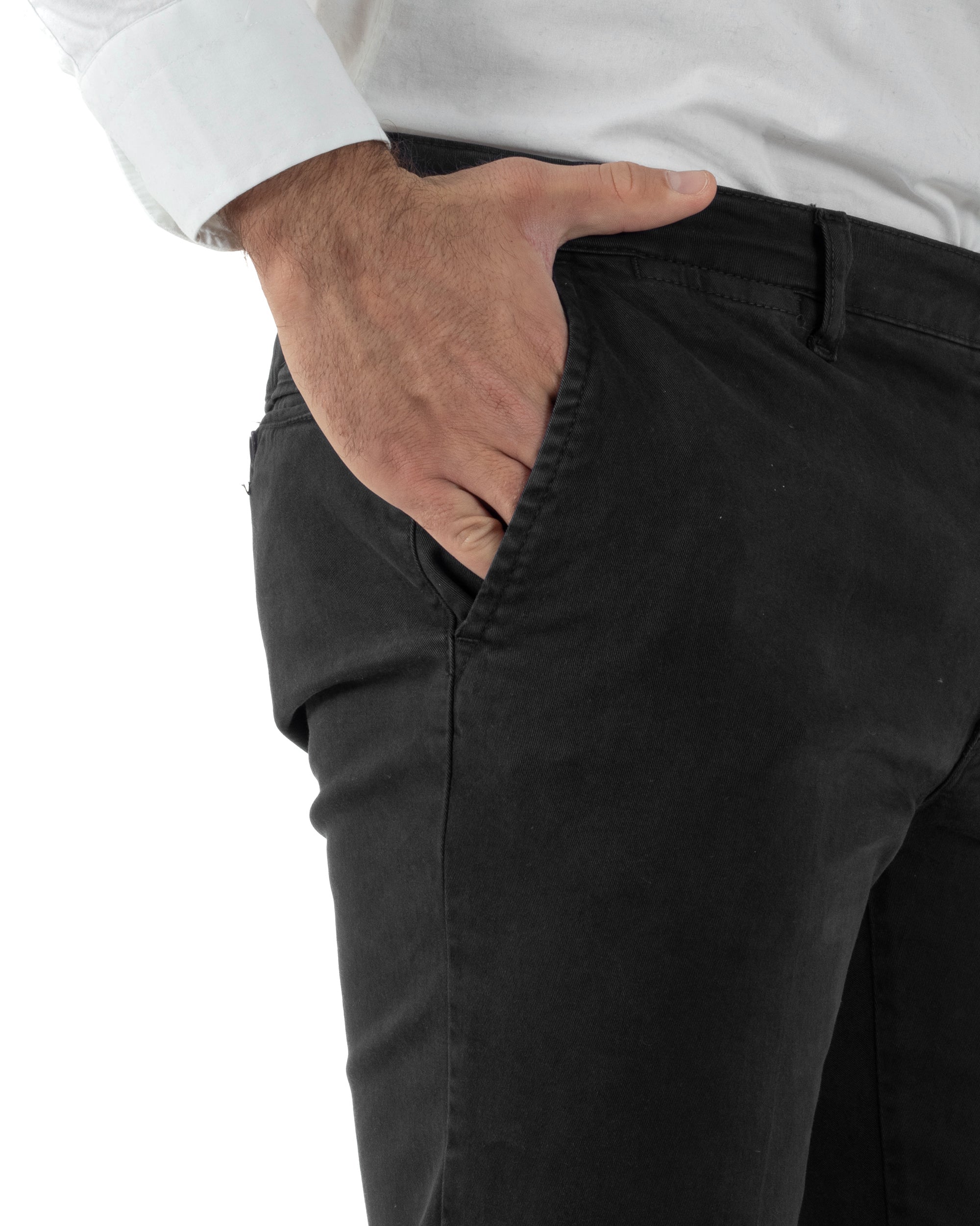 Pantaloni Uomo Chino Cotone Slim Fit Tasche America Classico Nero P6421A