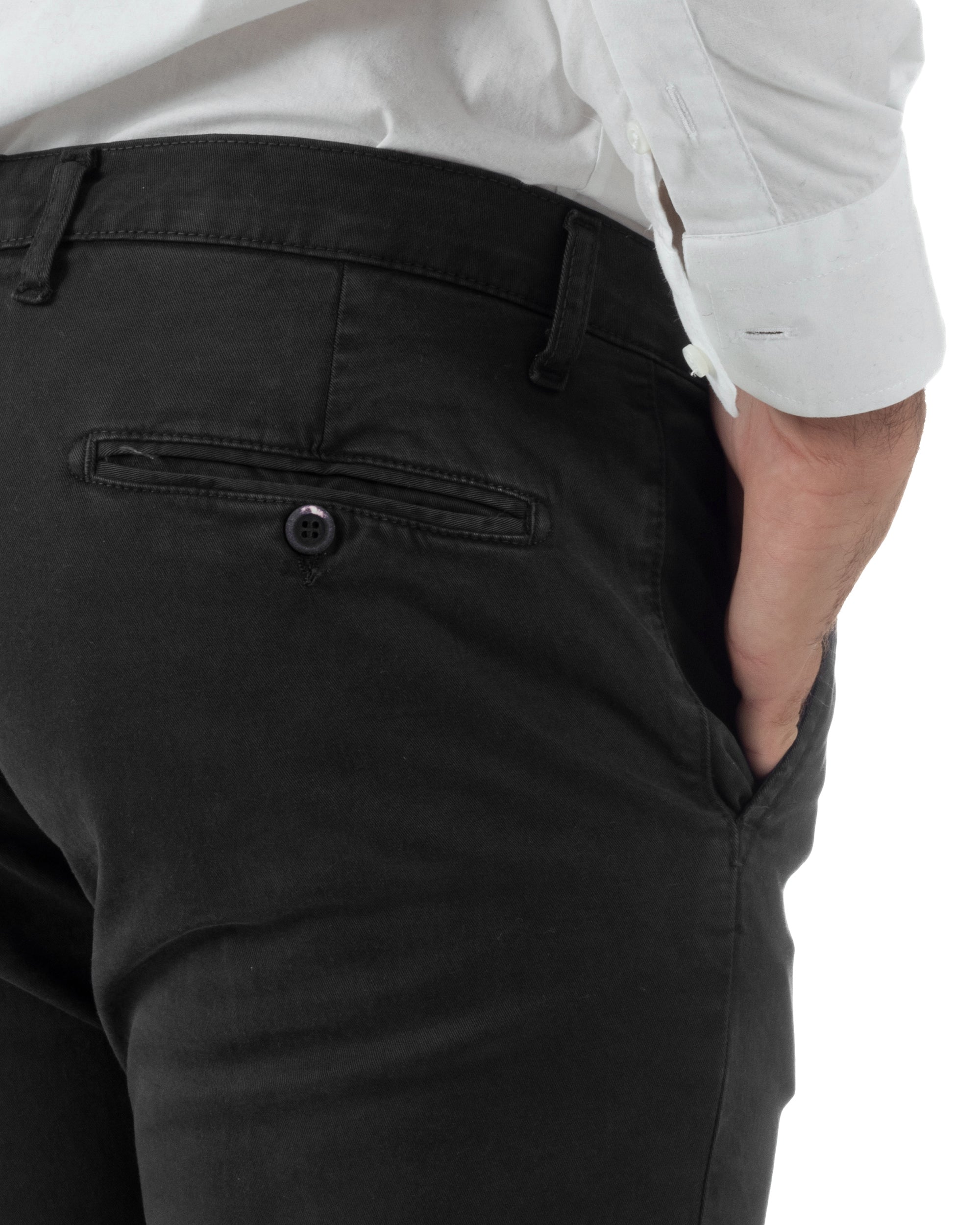 Pantaloni Uomo Chino Cotone Slim Fit Tasche America Classico Nero P6421A