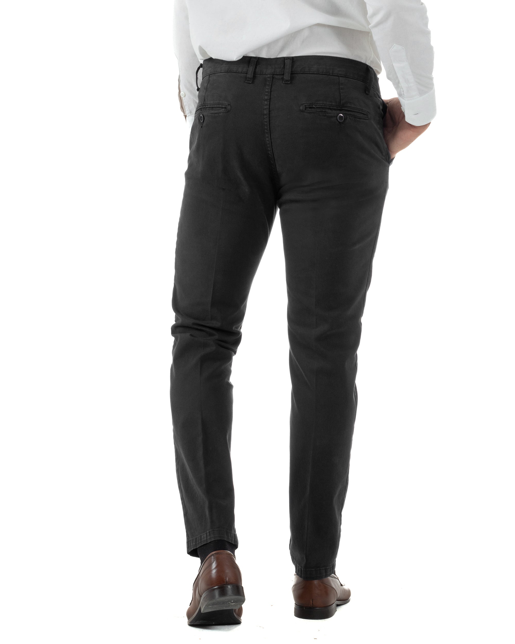 Pantaloni Uomo Chino Cotone Slim Fit Tasche America Classico Nero P6421A