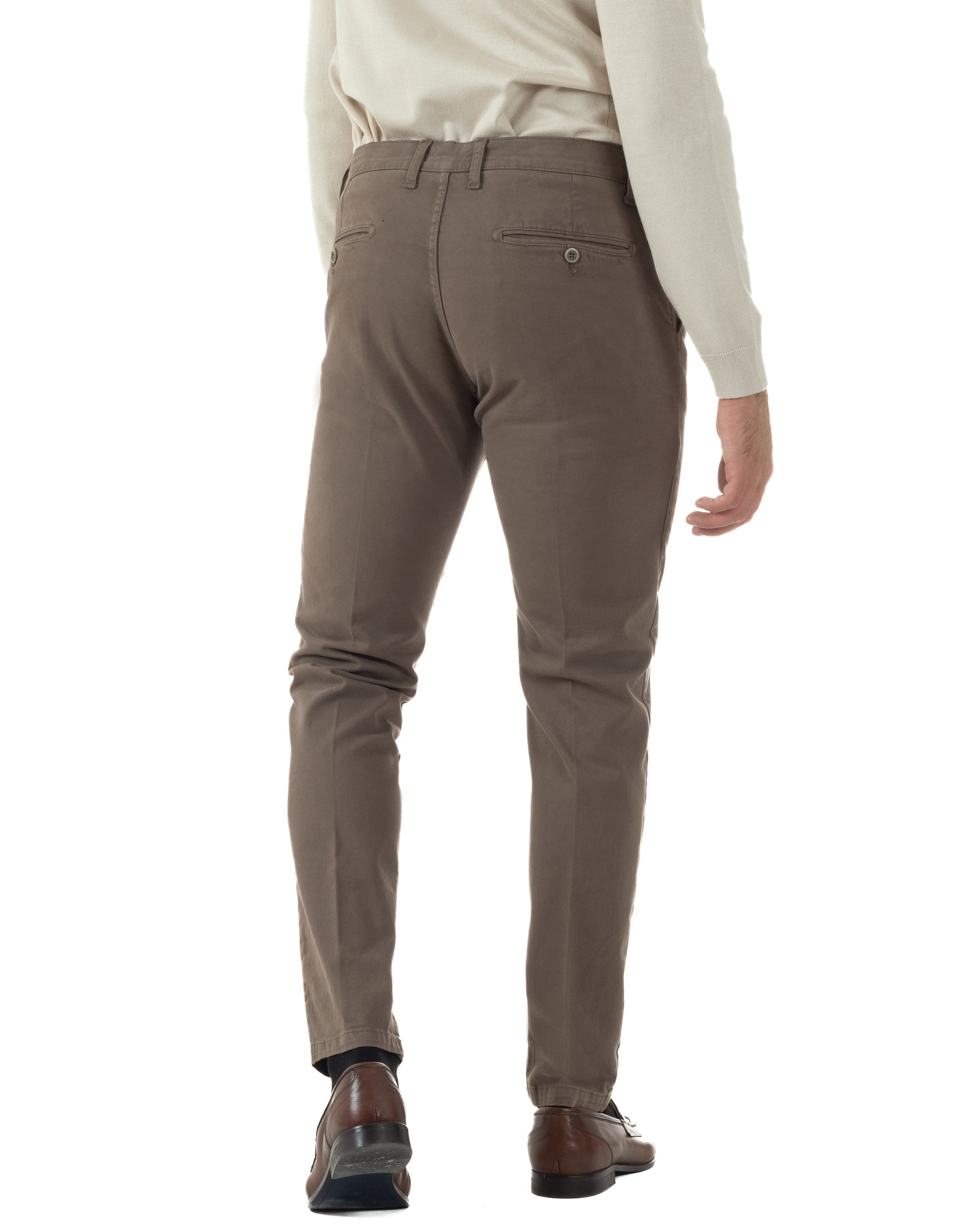 Pantaloni Uomo Chino Cotone Slim Fit Tasche America Classico Fango P6422A