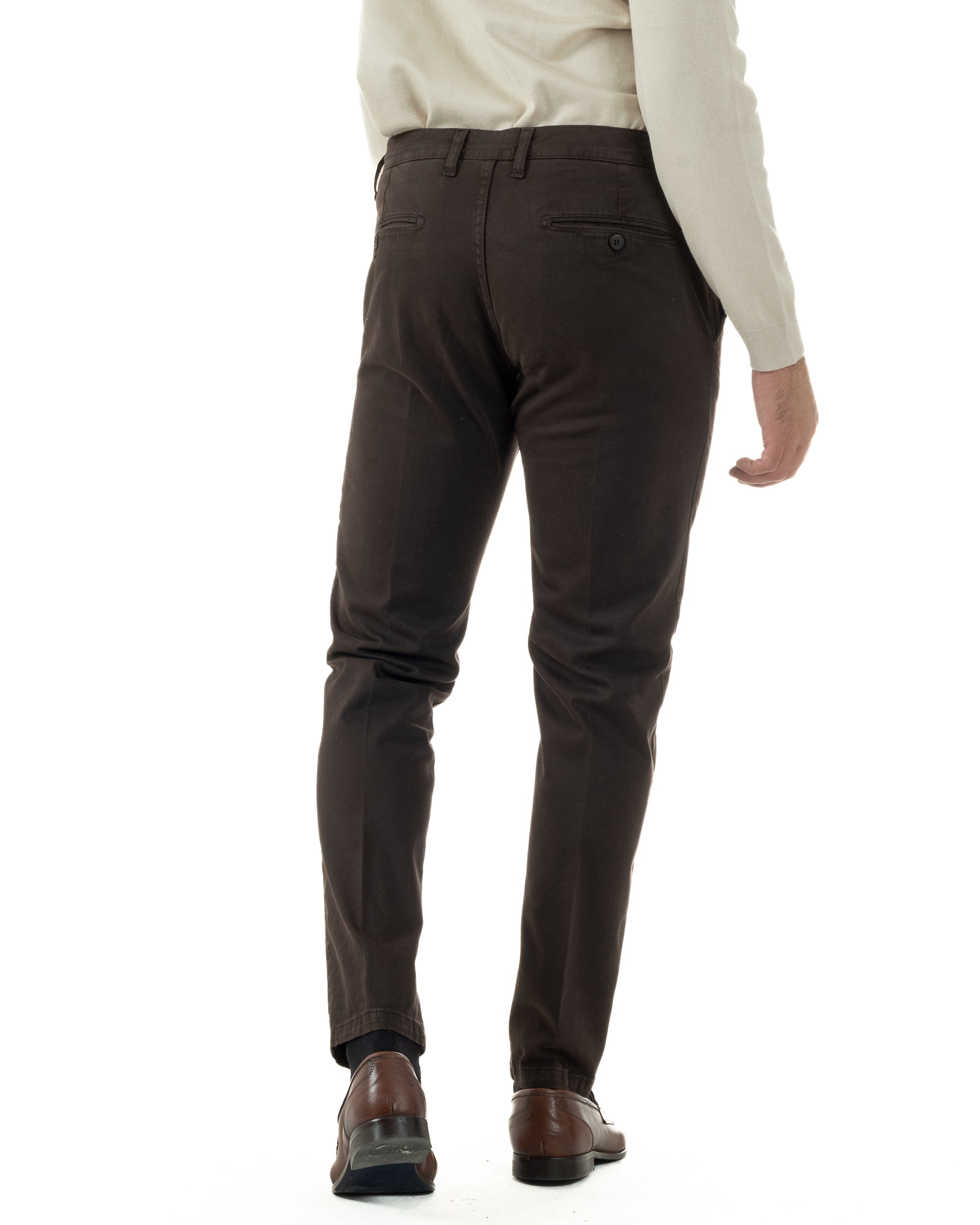 Pantaloni Uomo Chino Cotone Slim Fit Tasche America Classico Marrone P6423A