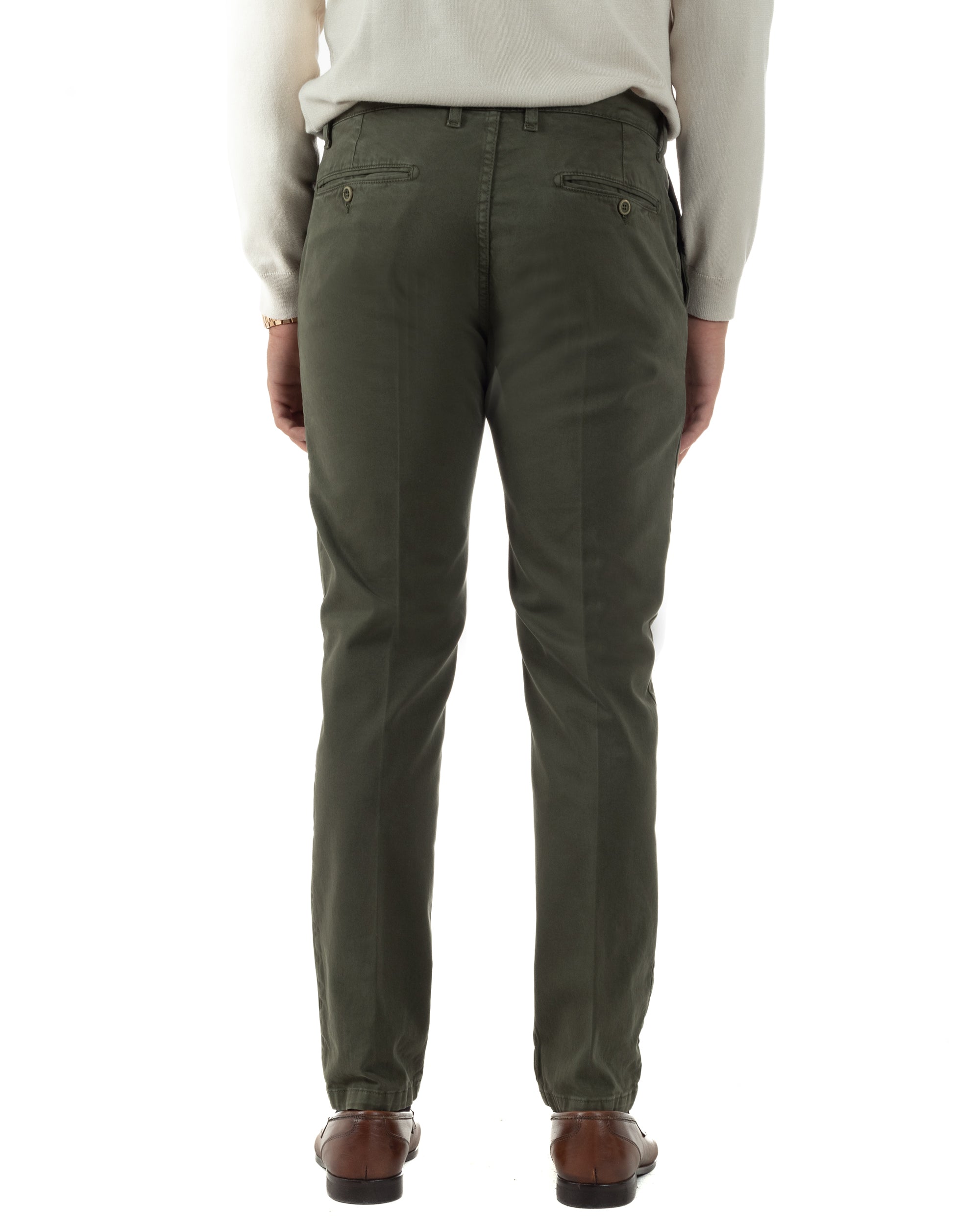 Pantaloni Uomo Chino Cotone Slim Fit Tasche America Classico Verde P6424A