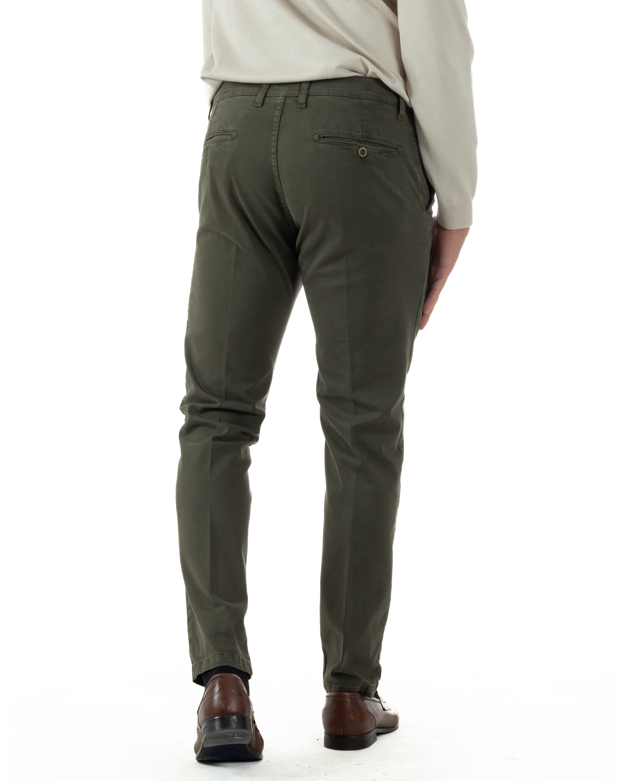 Pantaloni Uomo Chino Cotone Slim Fit Tasche America Classico Verde P6424A