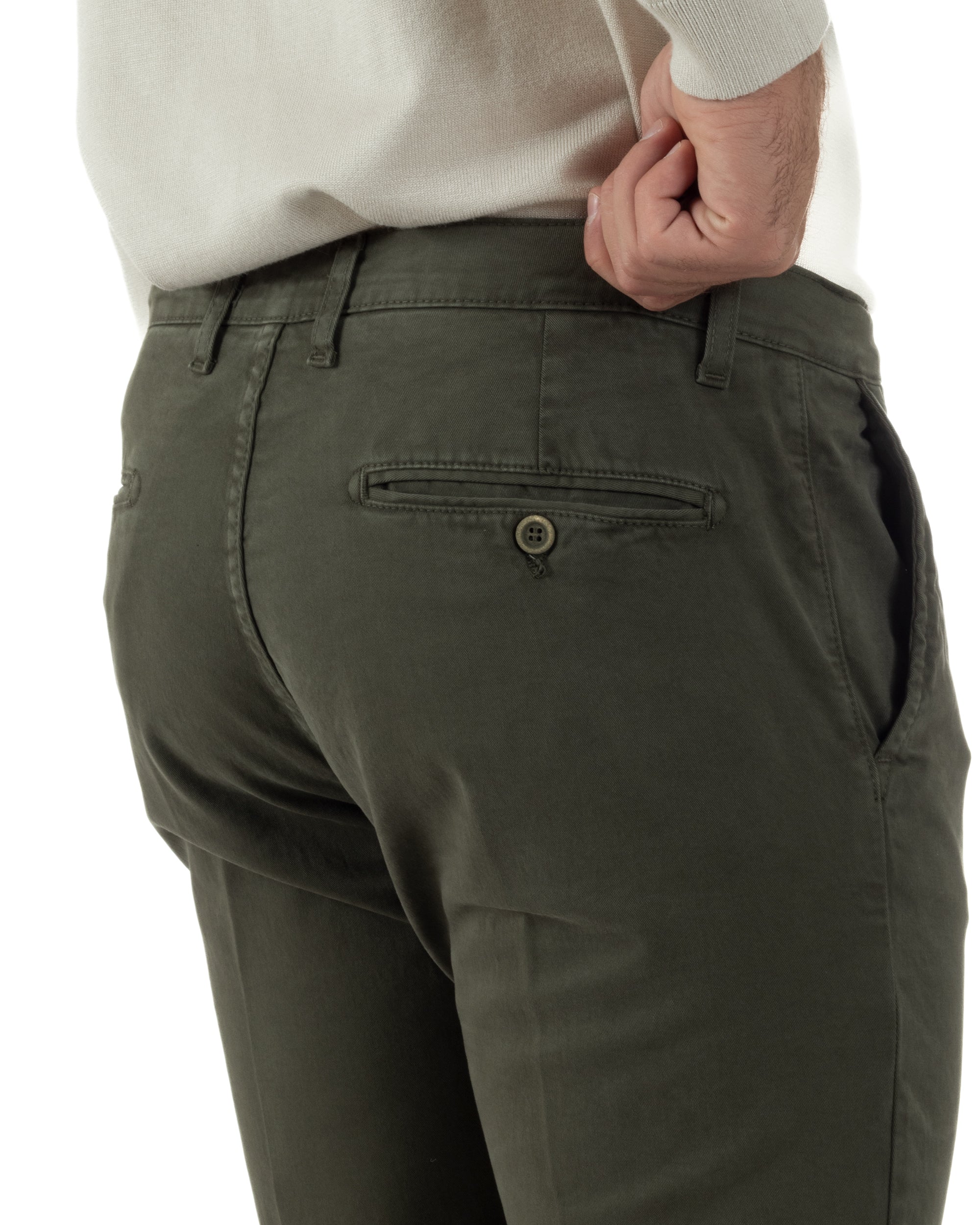 Pantaloni Uomo Chino Cotone Slim Fit Tasche America Classico Verde P6424A