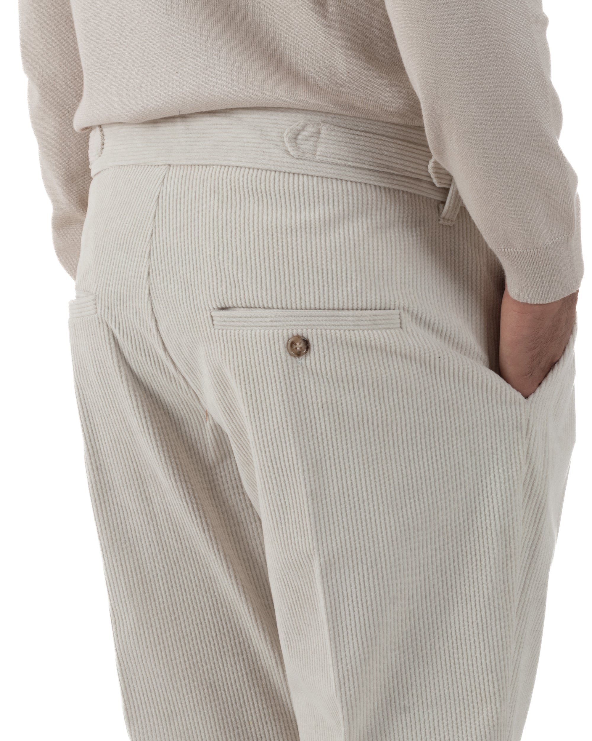 Pantaloni Uomo Velluto Costine Vita Alta Gurkha Pants Abbottonatura Allungata Fibbie Panna BlackSunday P6427A