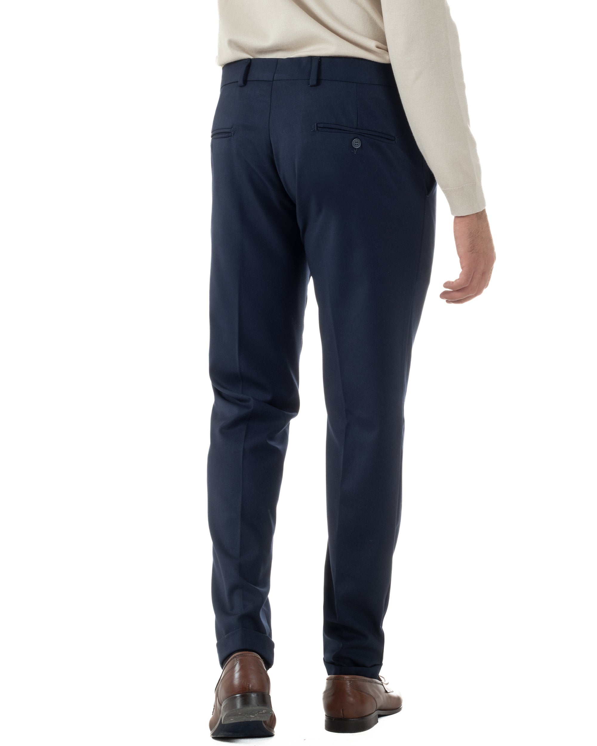 Pantaloni Uomo Viscosa Abbottonatura Allungata Elegante Classico Blu P6430A